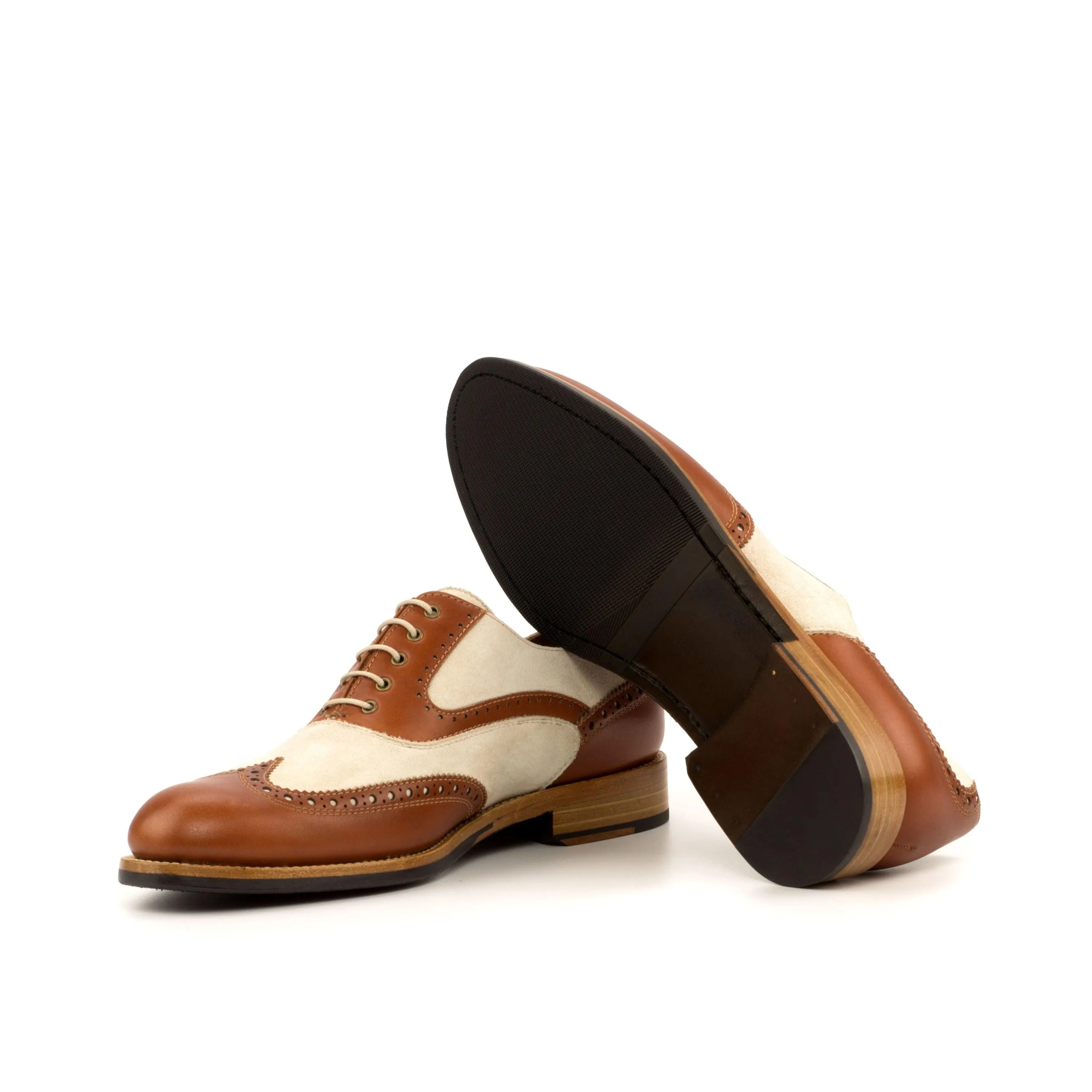 Kelly ladies full brogue dress shoes in two-tone brown and white