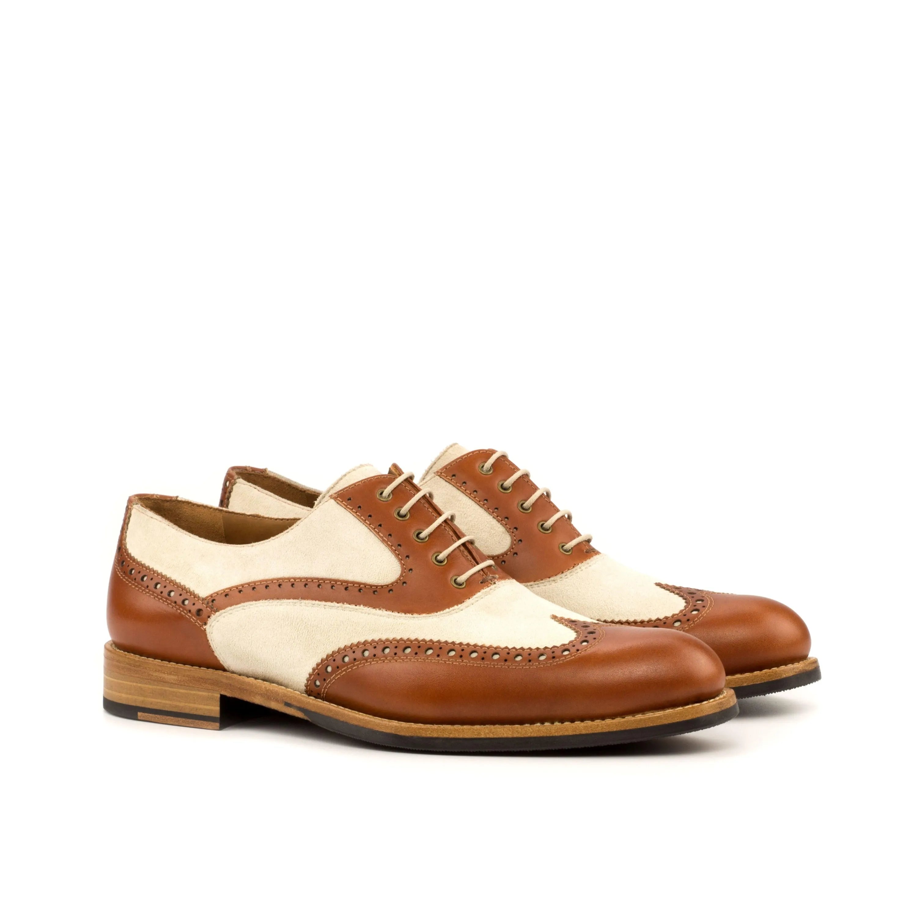 Kelly ladies full brogue two-tone brown and white wingtip dress shoes