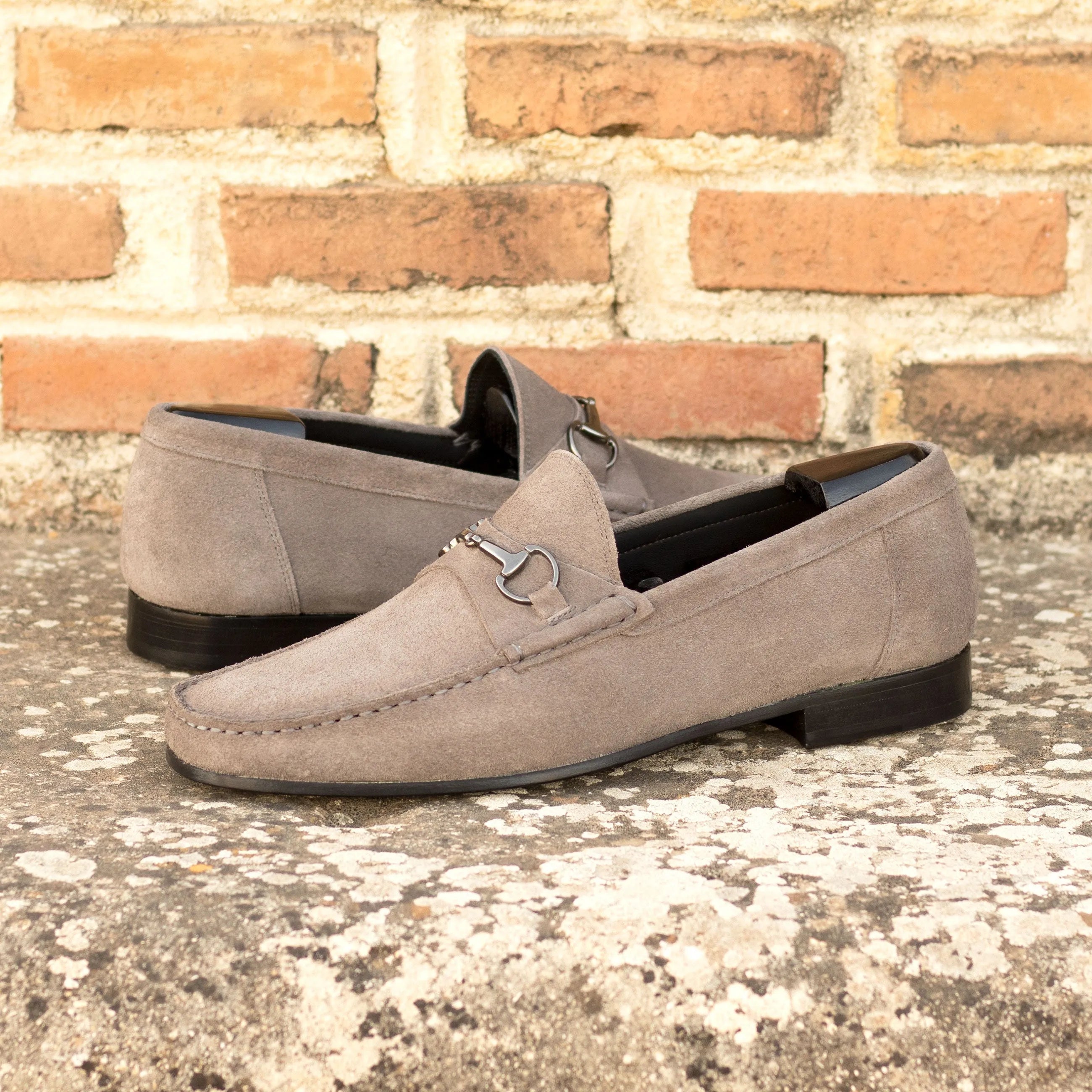 Gray Lecee Moccasin suede loafers, luxury bespoke shoes for men