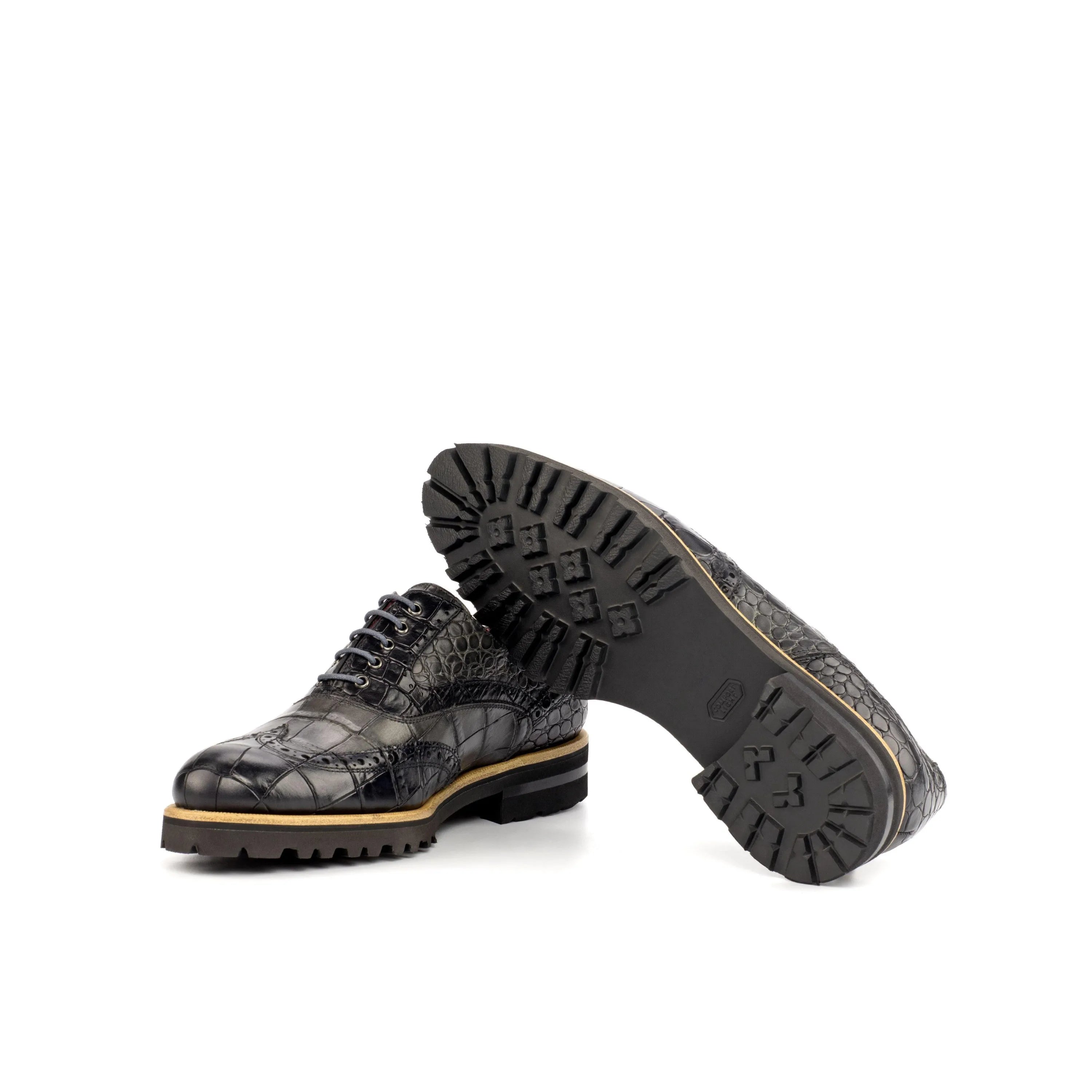 Leima ladies full brogue shoes in croco embossed calf leather