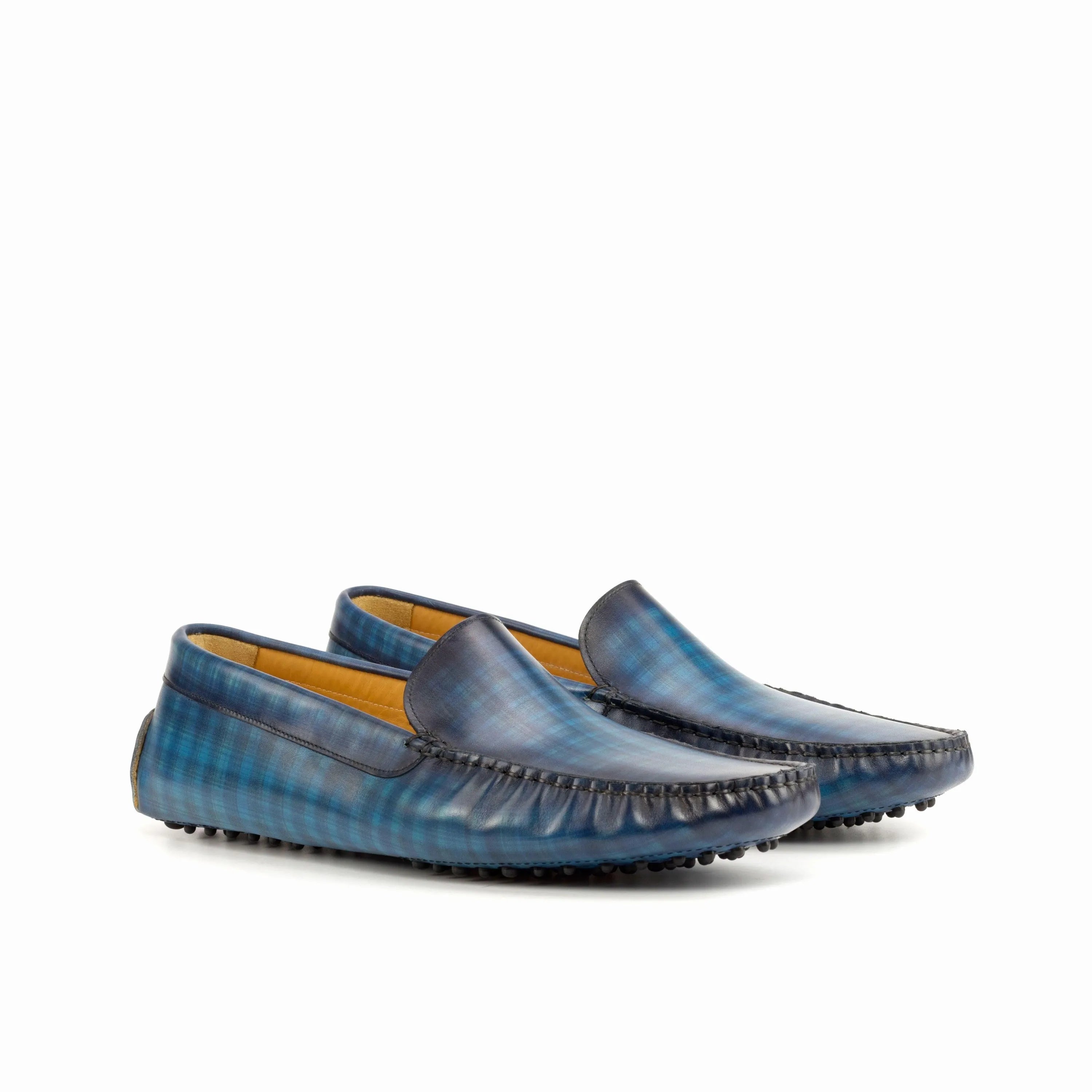 Leonardo Patina Driver blue leather driving loafers