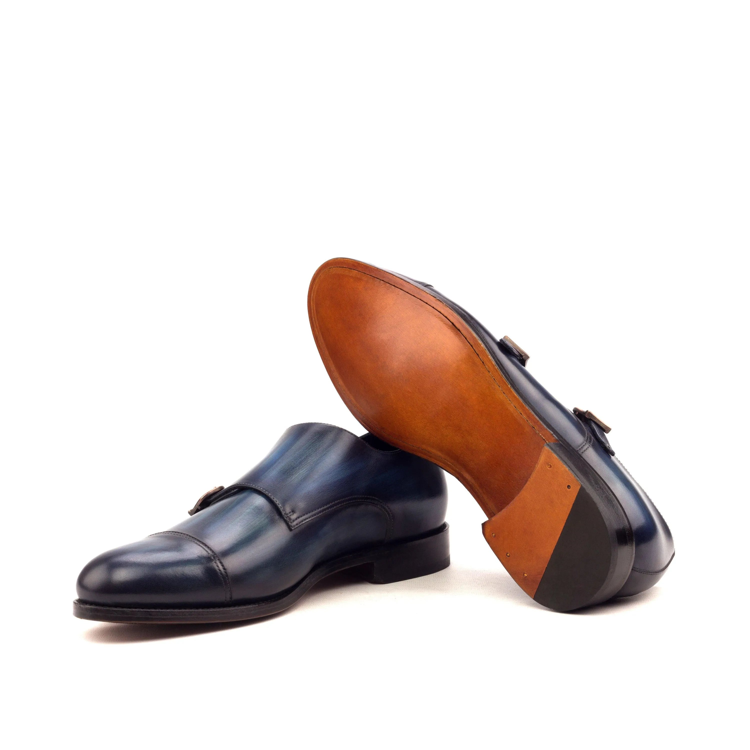 LH Double Monk blue leather double monk patina shoes
