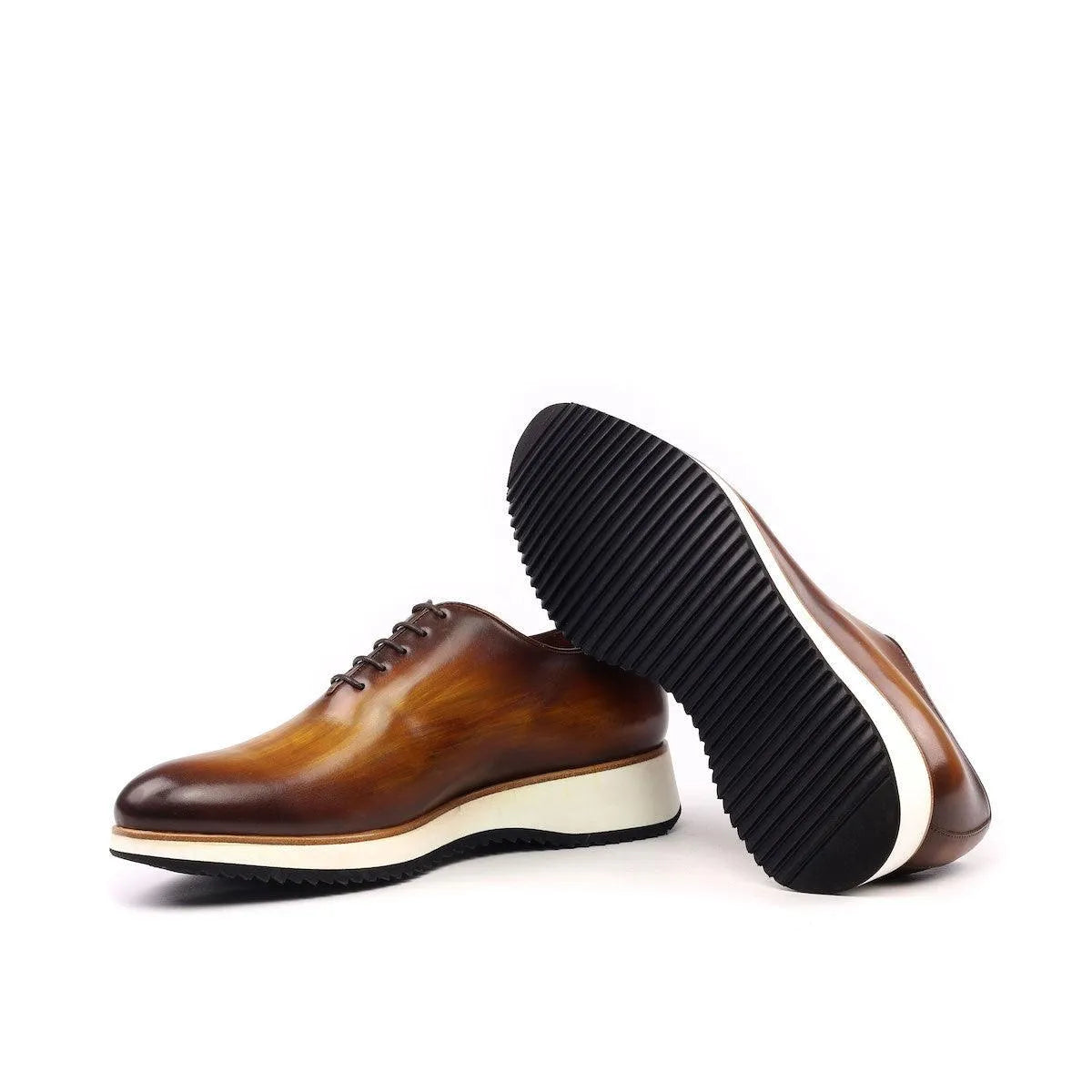 Lloyd wholecut patina shoes II with brown leather and thick white soles
