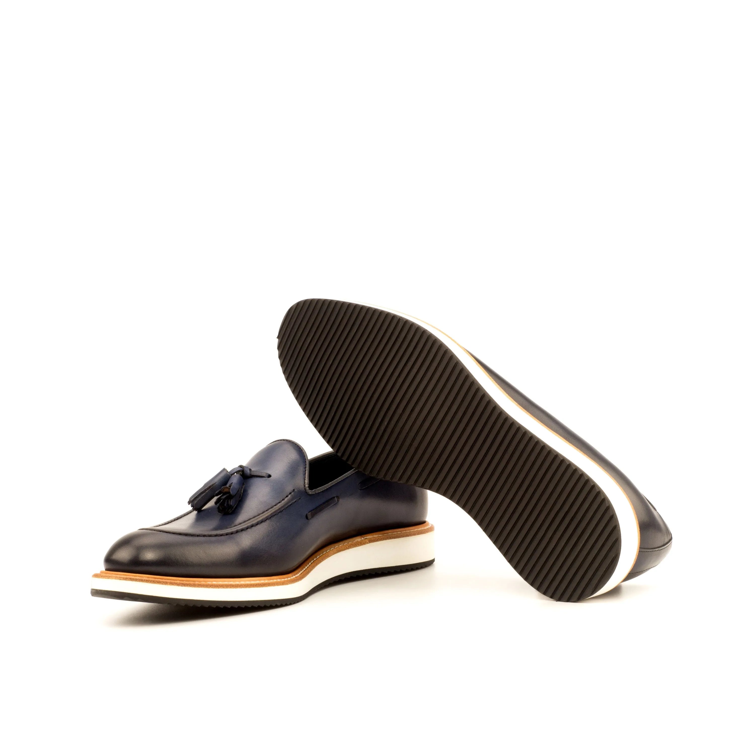 Lodino loafers: blue leather tassel luxury bespoke shoes for men