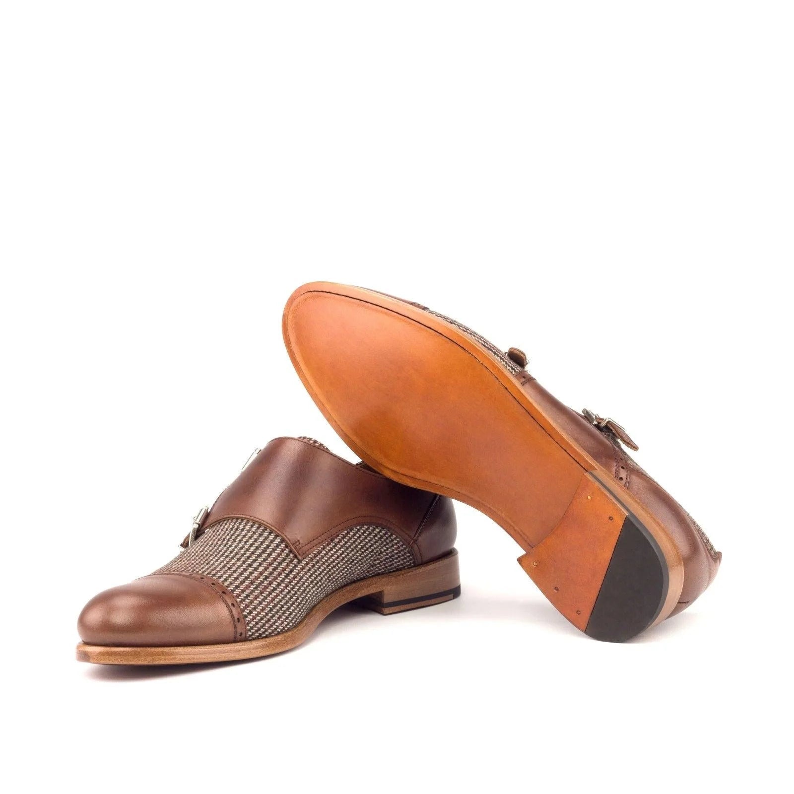 Lolas women double monk shoes II with brown leather woven toe cap accents