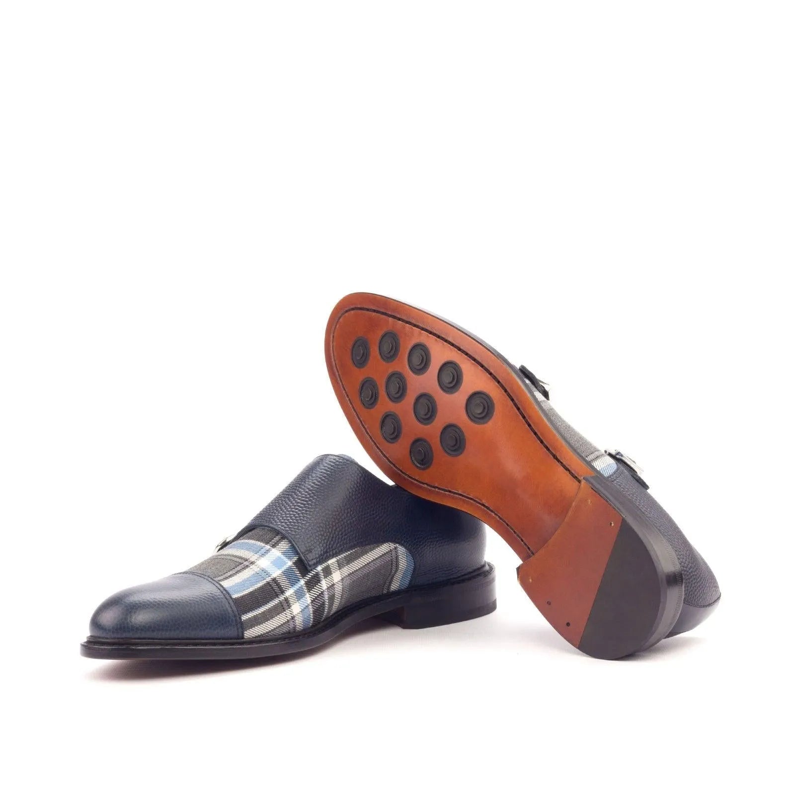 Lorrd Double Monk II leather monk strap shoes with plaid accent