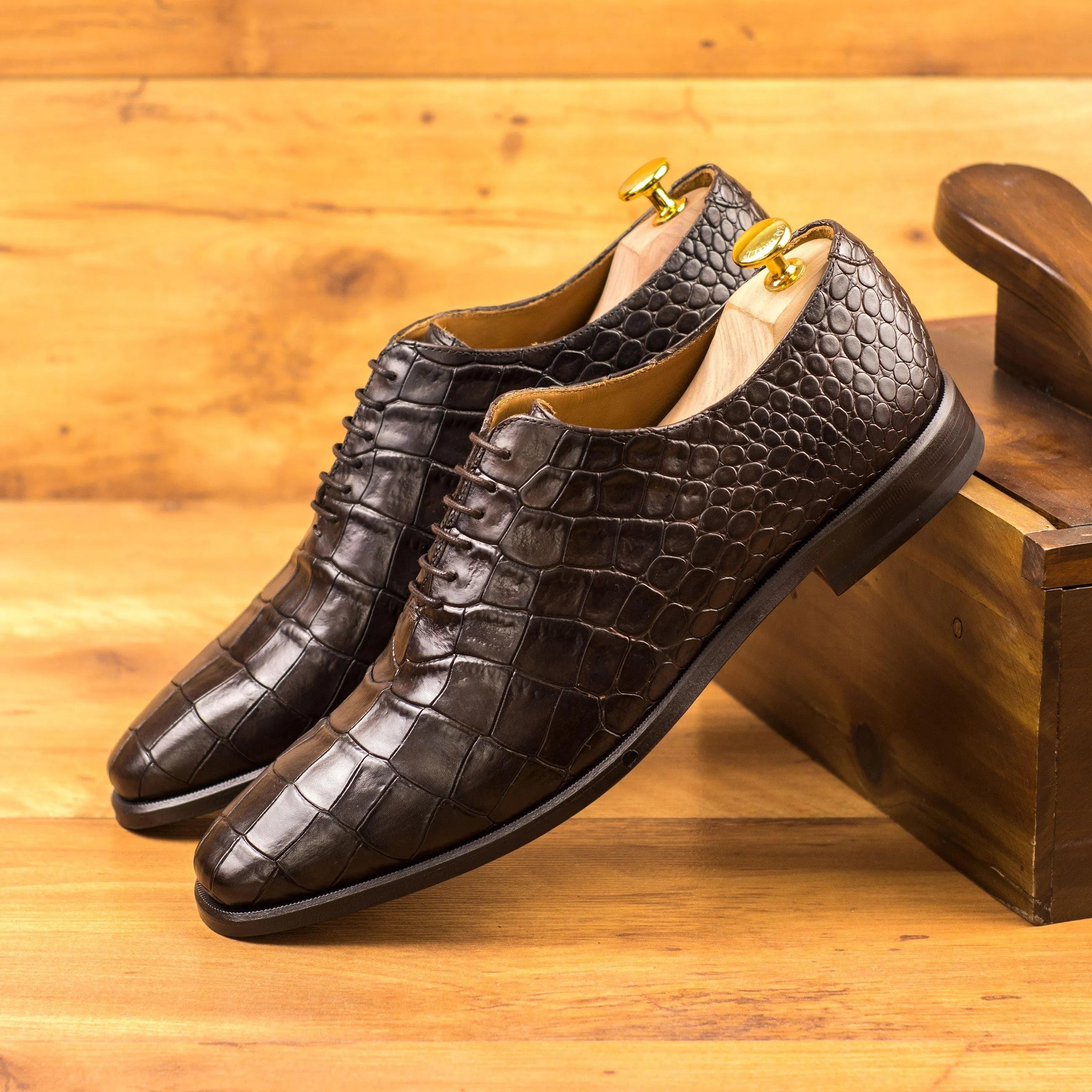 Luciano croc wholecut pair of black crocodile leather dress shoes