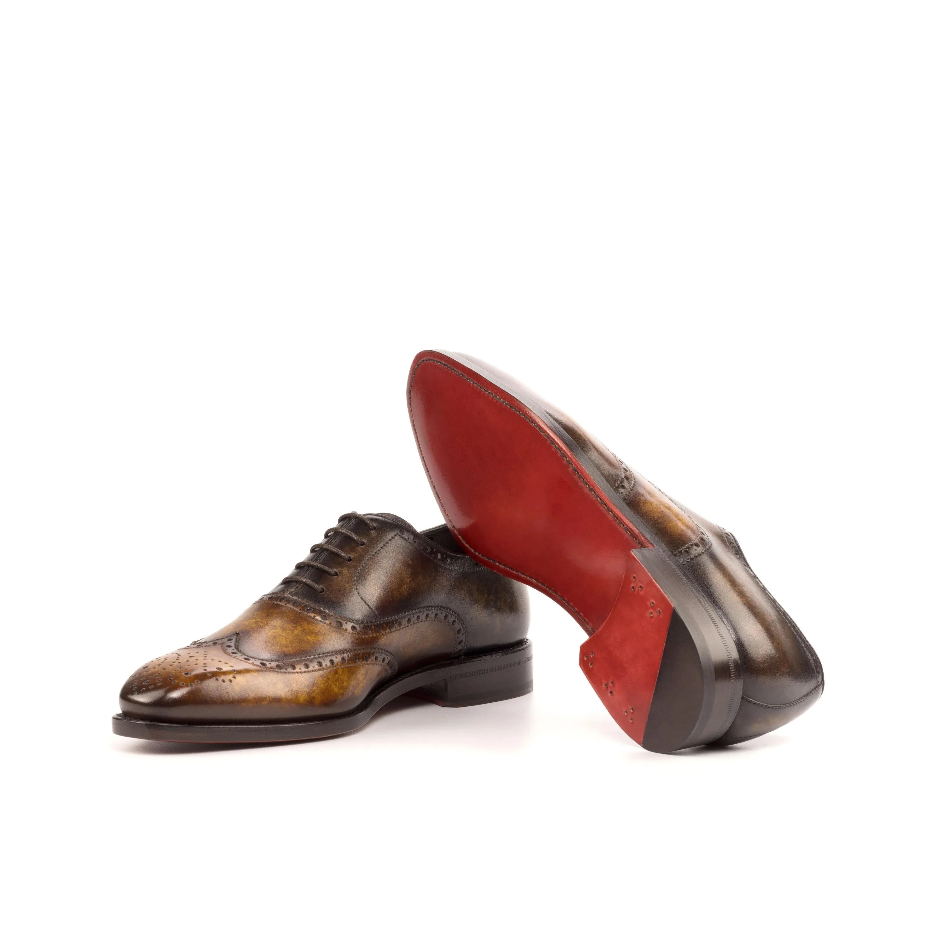 Luie Patina full brogue dress shoes in brown leather with red soles