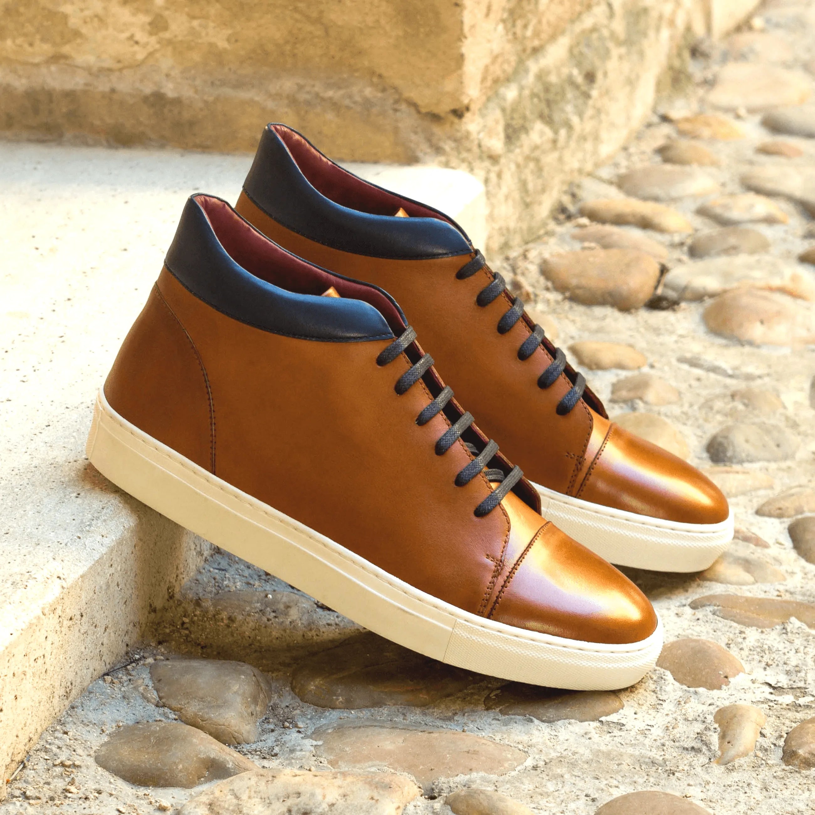 Manny high brown leather trainer sneaker in painted calf
