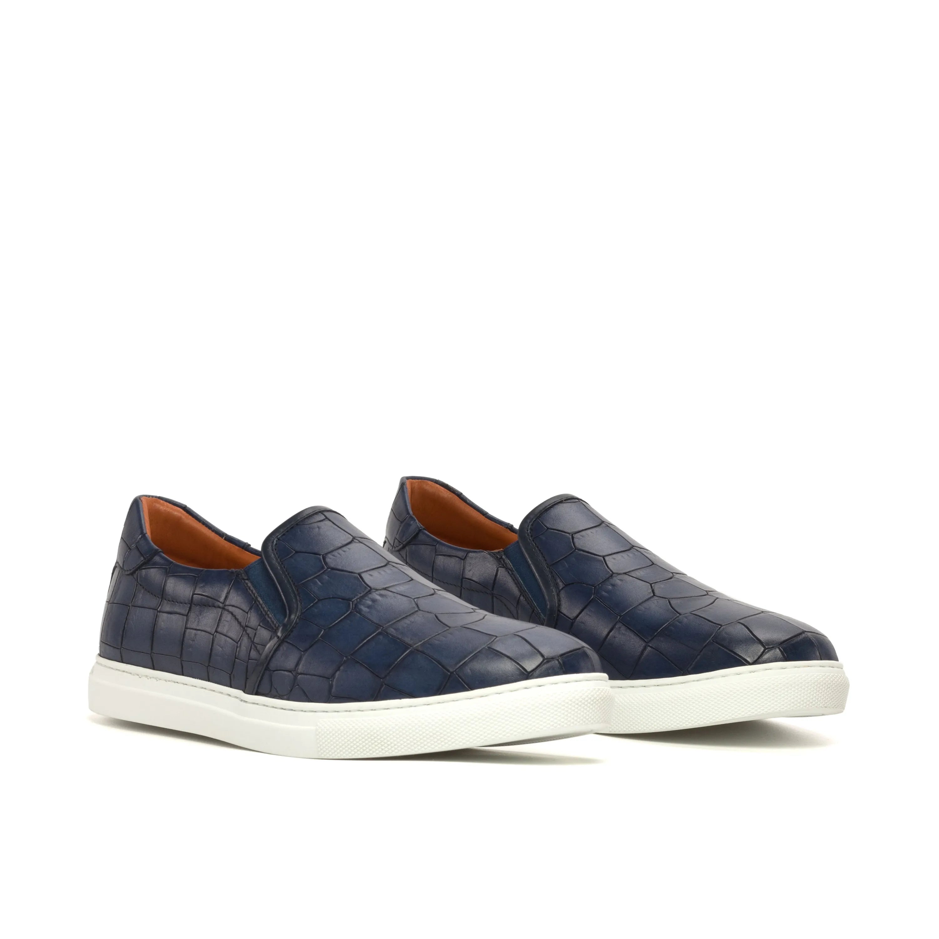Marlos slip on sneaker pair of blue leather luxury bespoke shoes for men