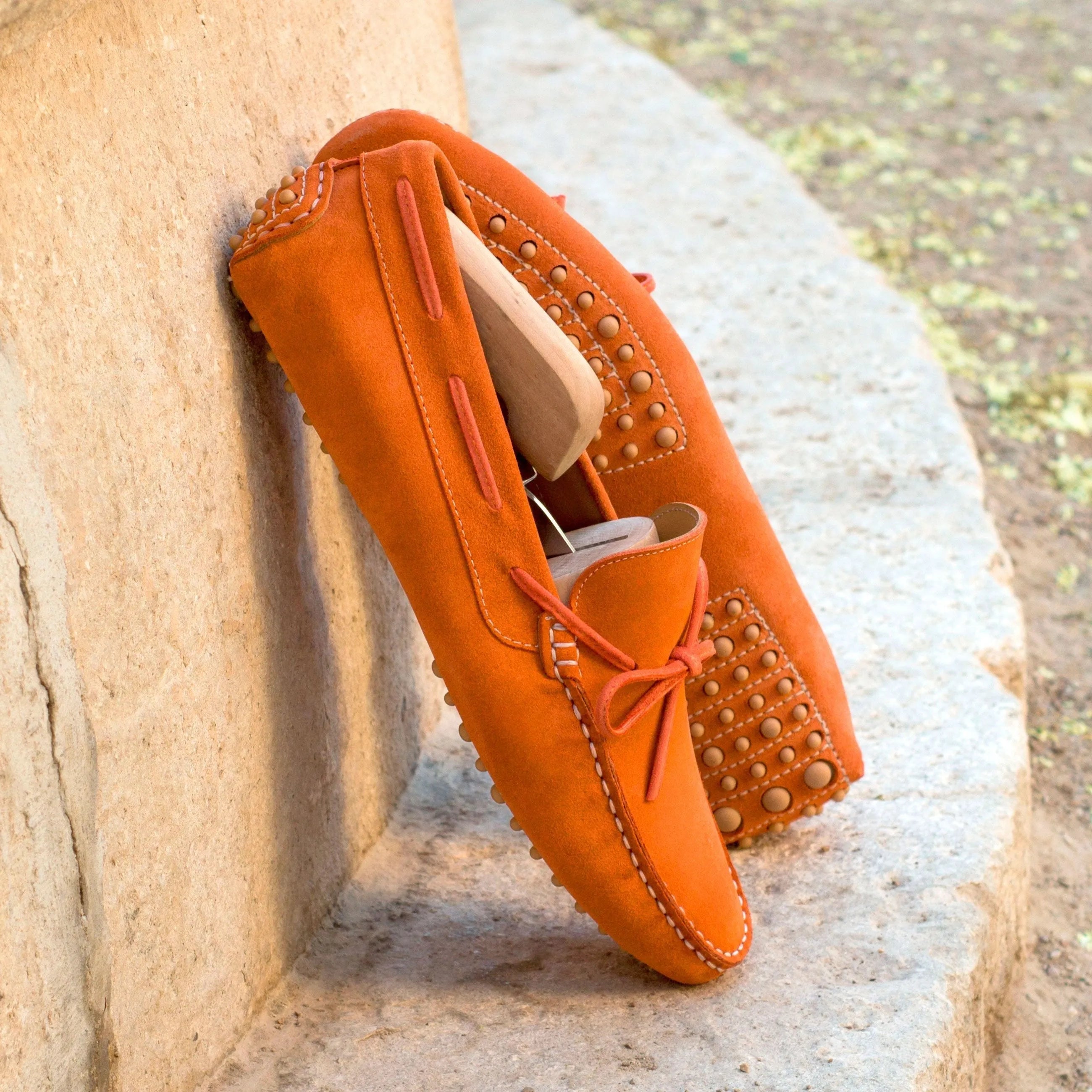 Maryland Driver orange suede driving shoes, luxury bespoke for men