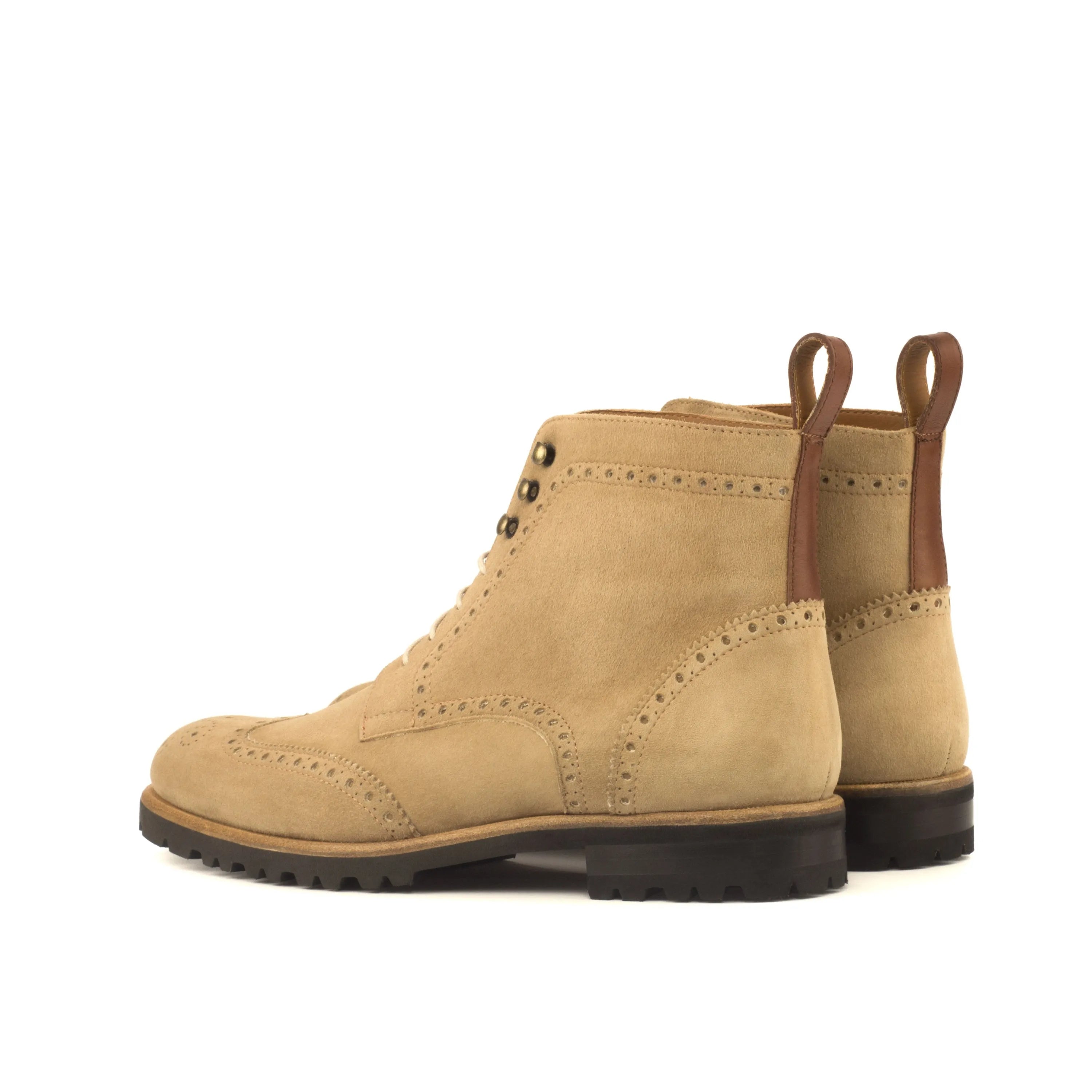 Mayas ladies military brogue tan suede wingtip boots