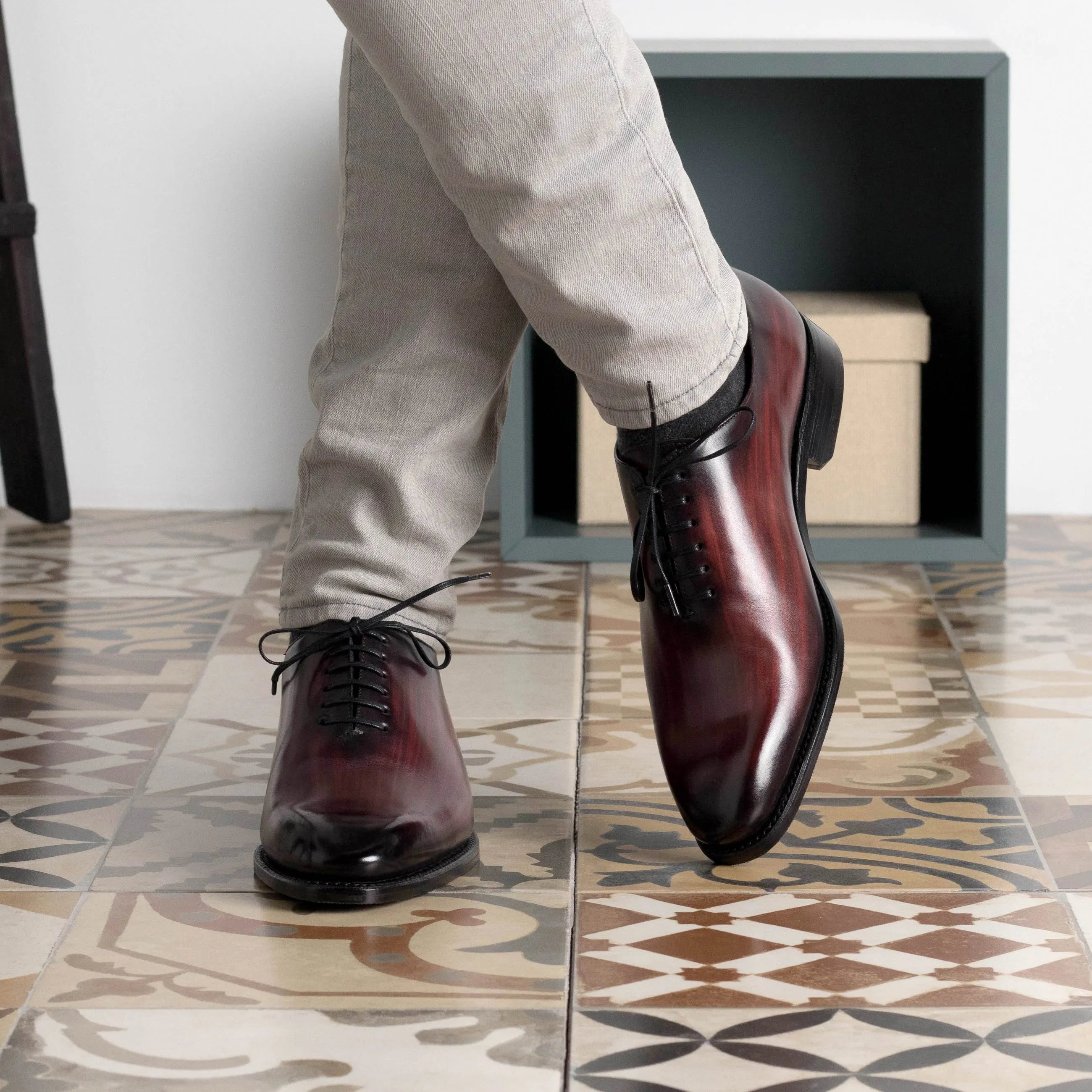 Mercure patina wholecut burgundy leather dress shoes