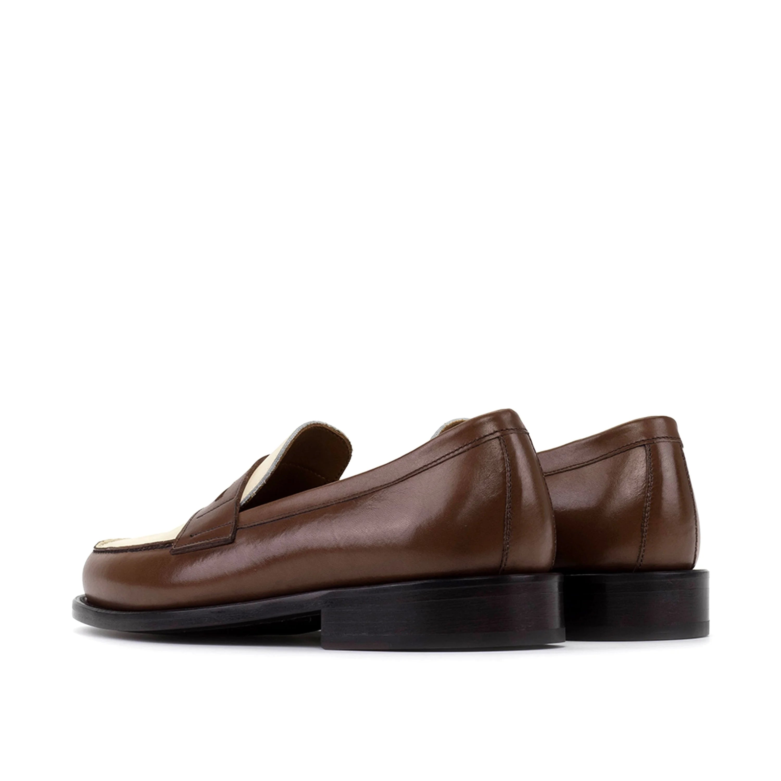 MondayOne penny loafers in brown painted calf leather with cream toe cap