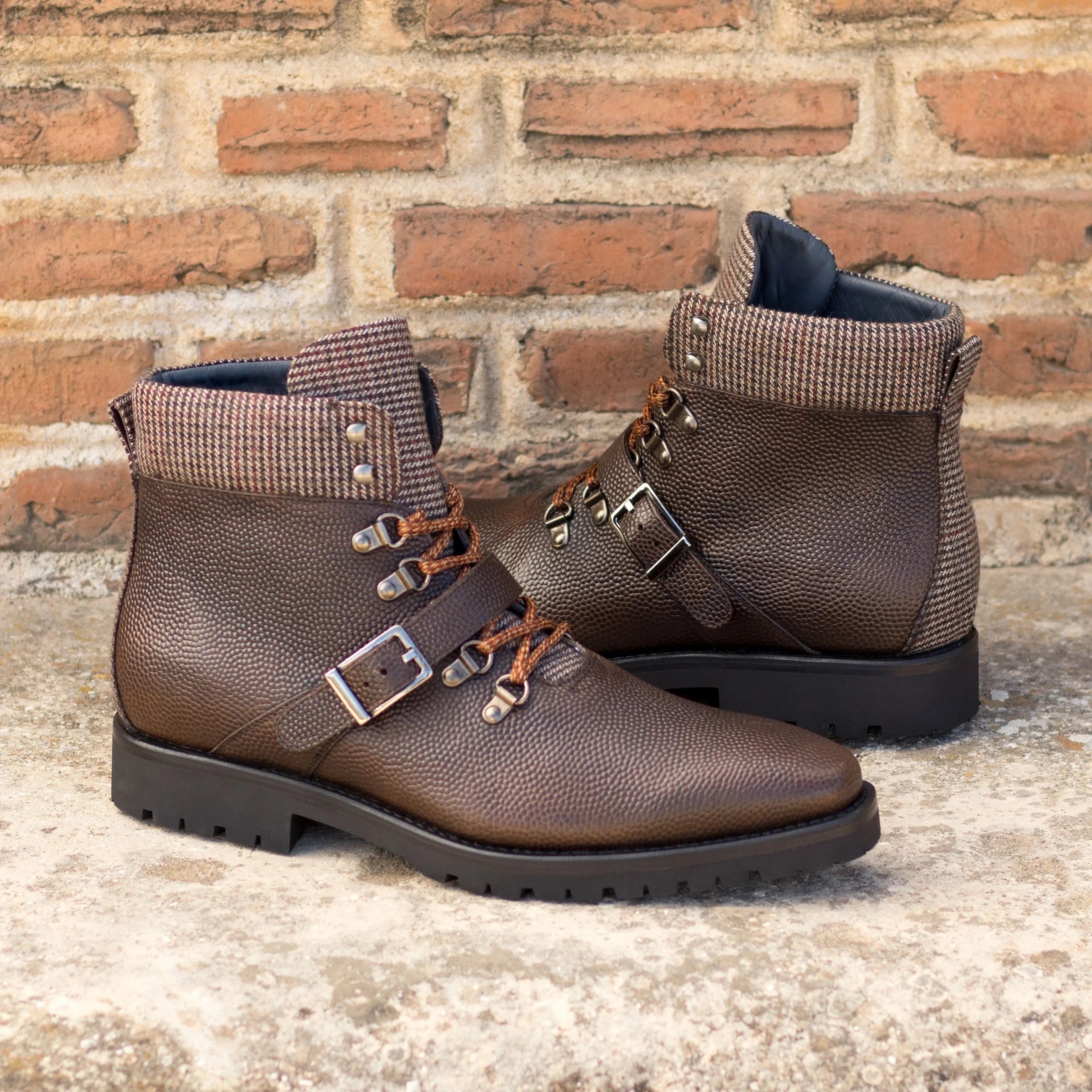 Brown Nadain Hiking Boots II with adjustable buckle and goodyear-welted soles