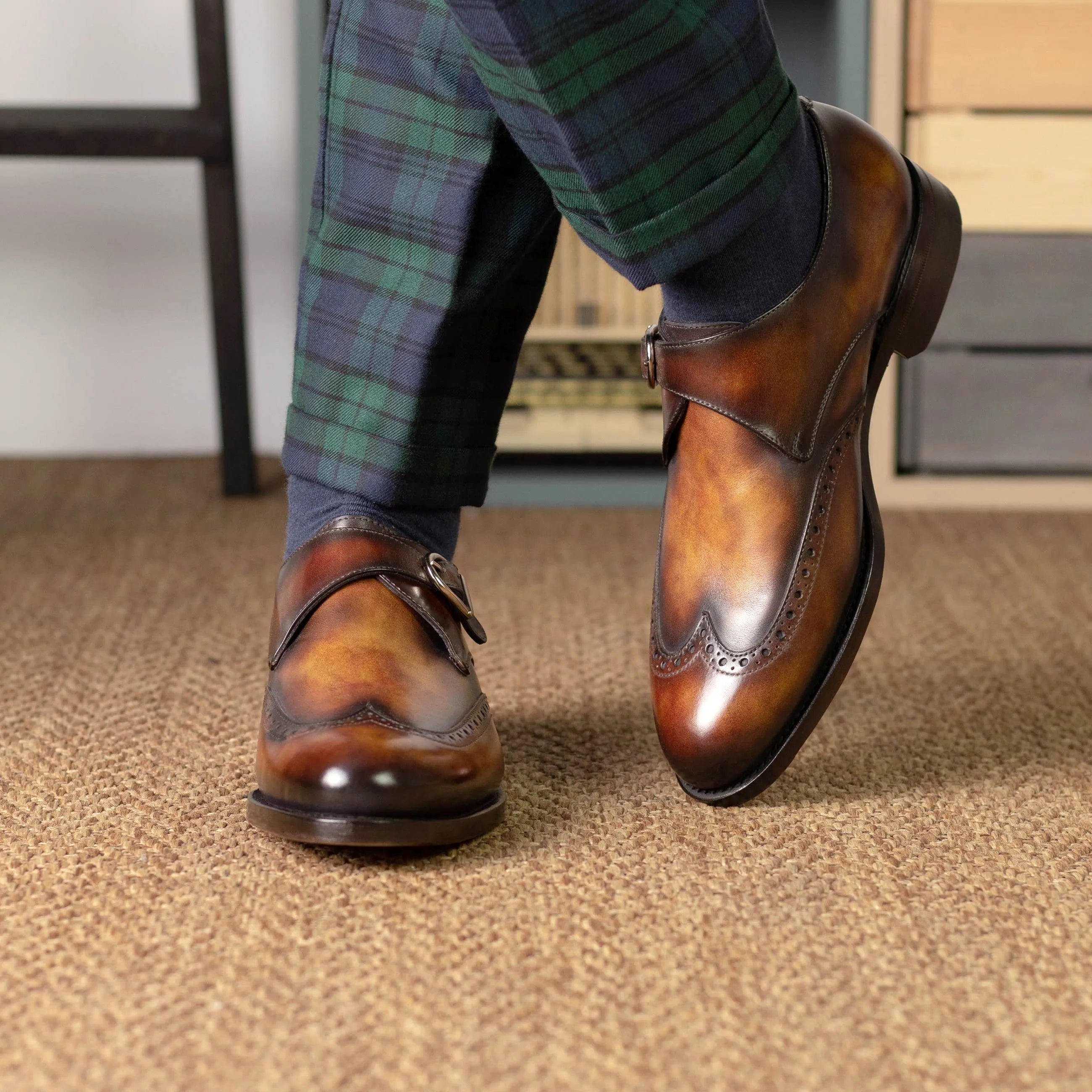 Nar Patina Single Monk brown leather shoes back view