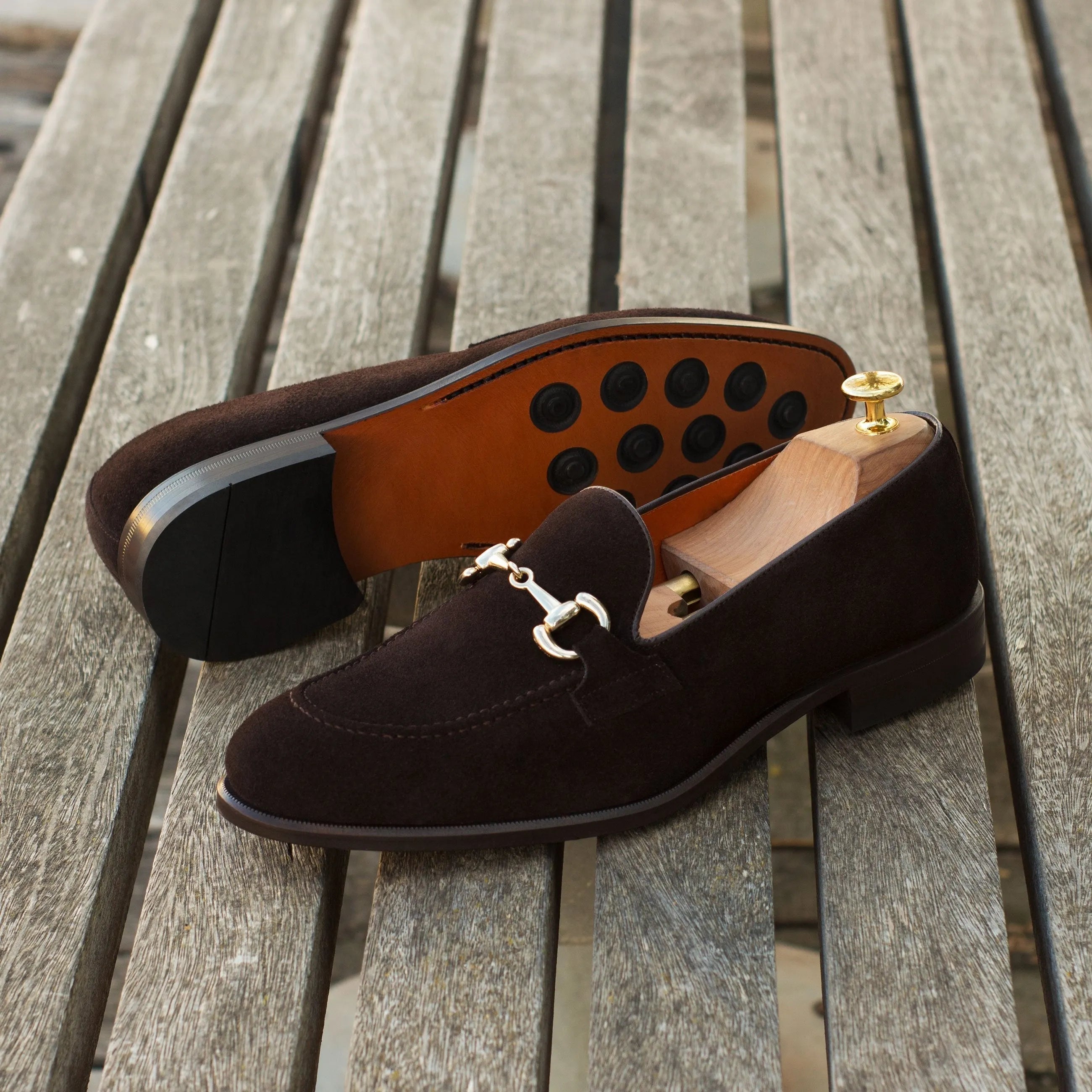 Nndee loafers: brown suede horsebit luxury bespoke shoes for men