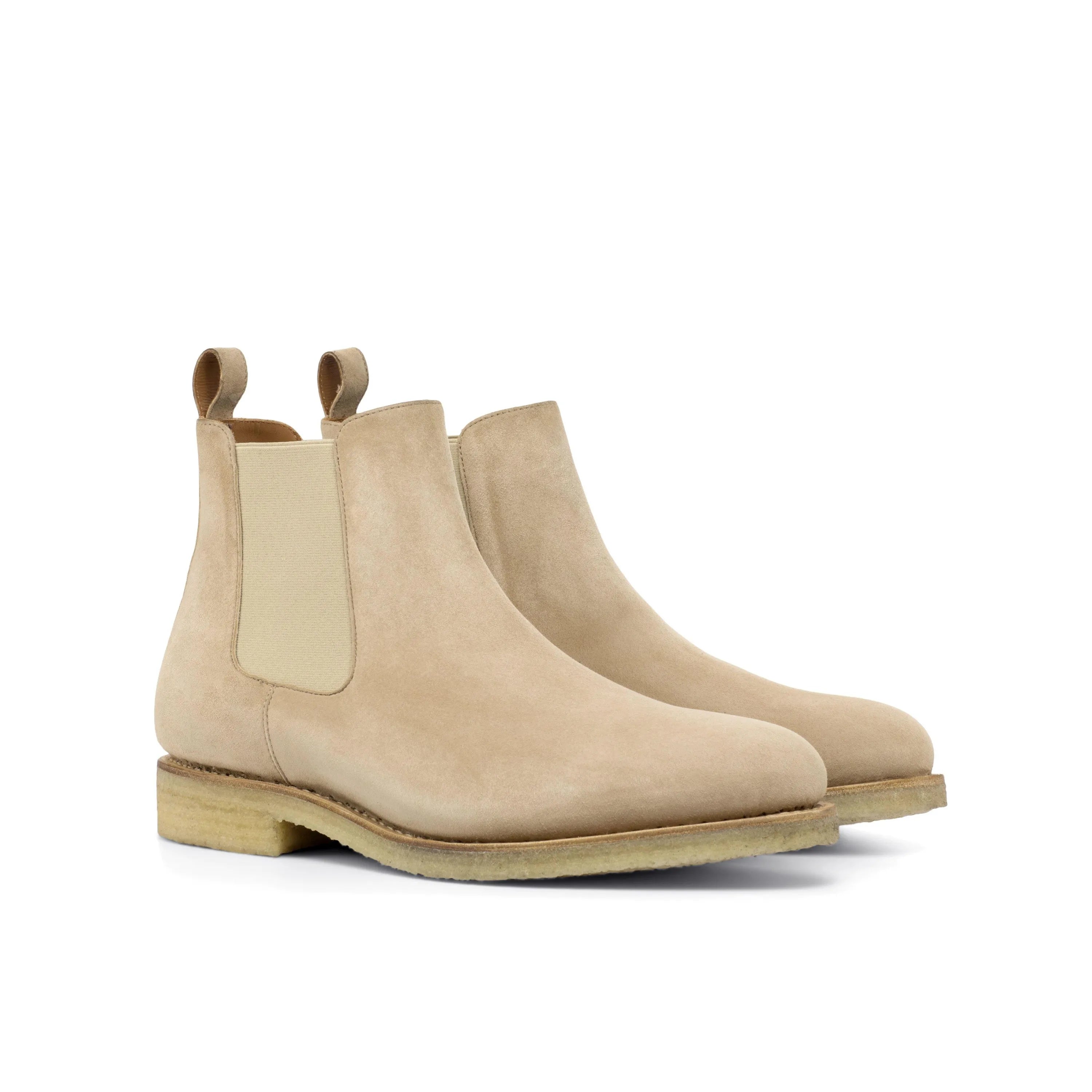 Omaha Chelsea boot in beige suede, back view