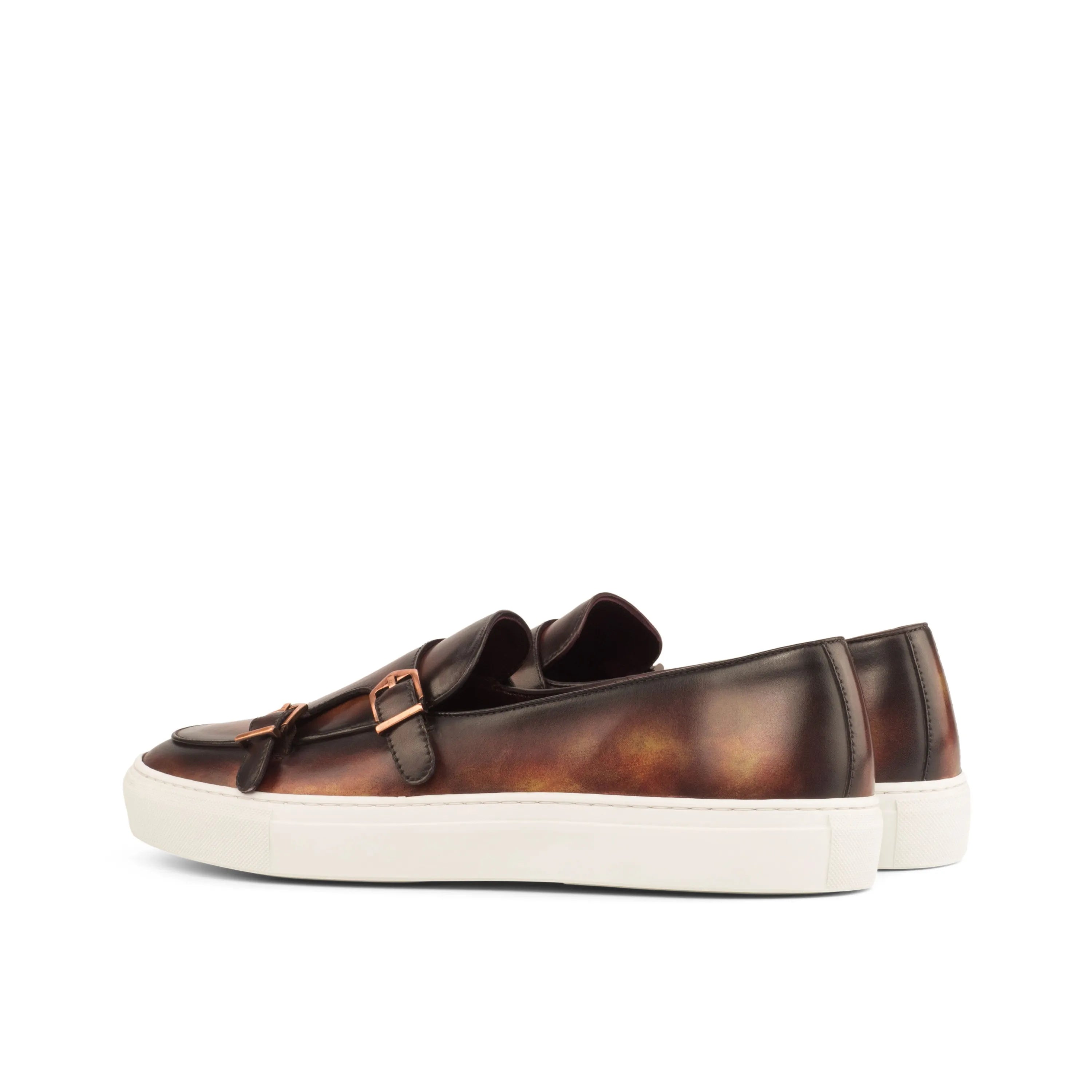 Patrina Patina monk sneaker in brown calf leather double monk design