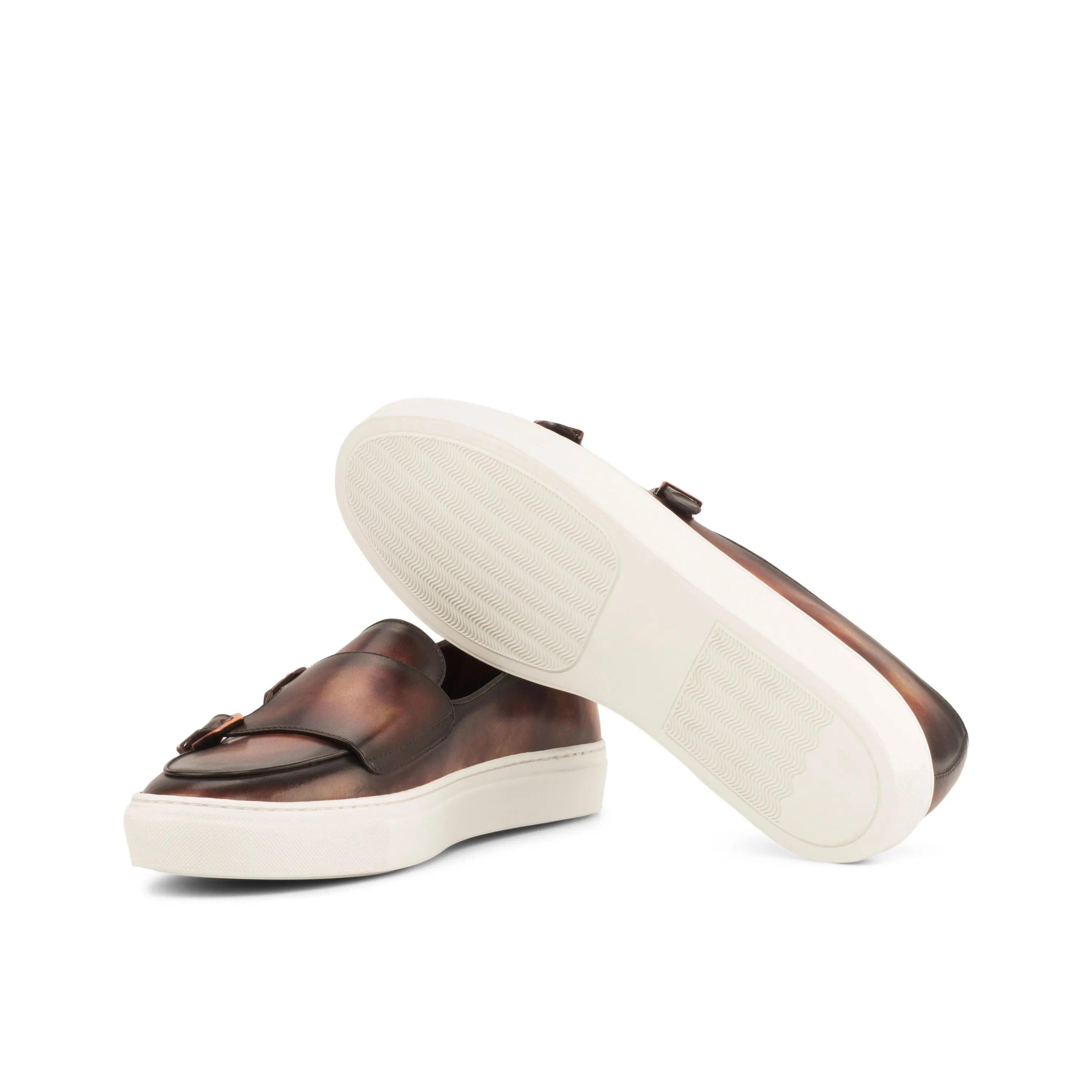 Patrina Patina monk sneaker in brown calf leather double monk design