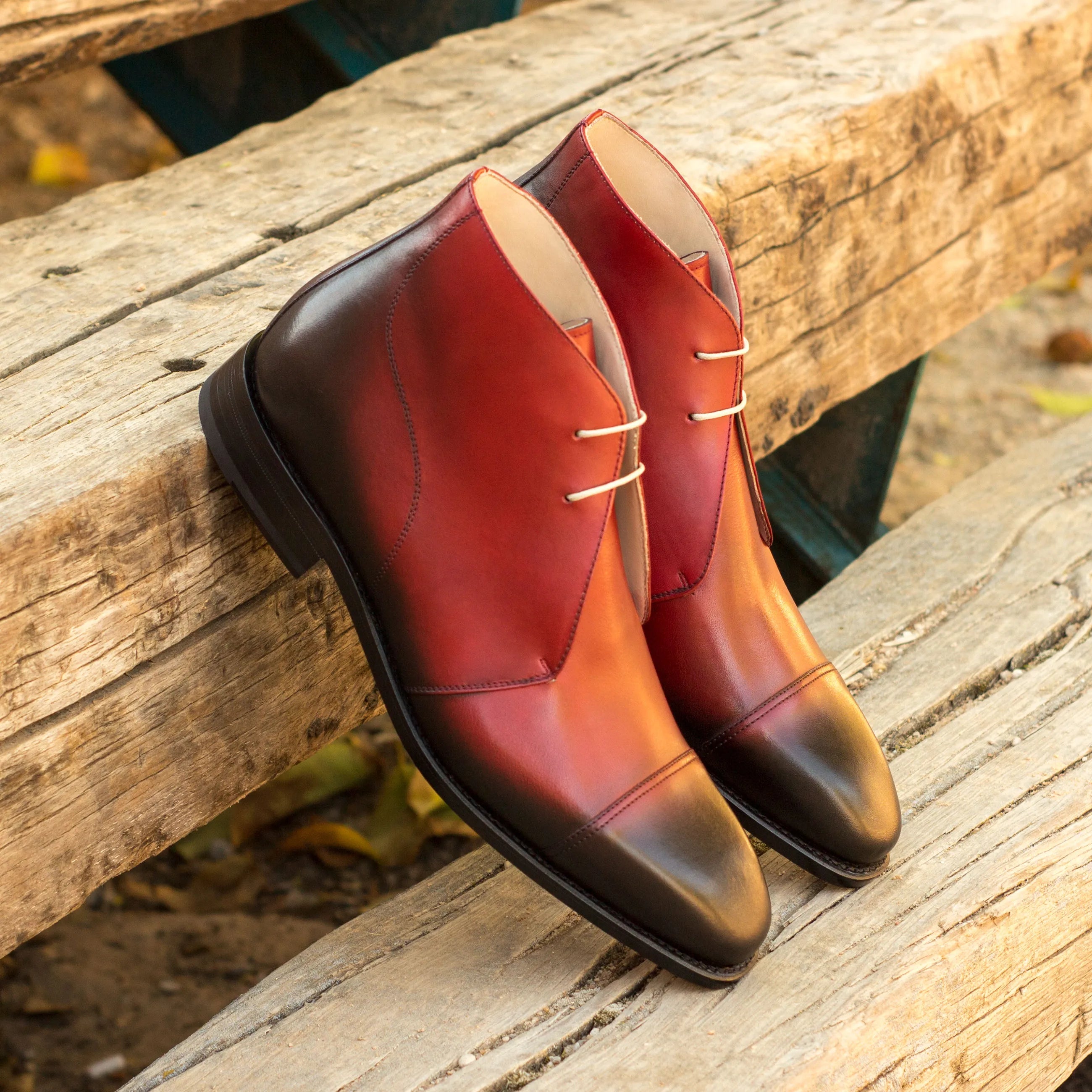 Red and black leather Philo Chukkas chukka boots for men