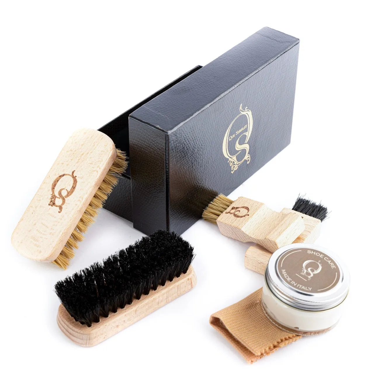 Q Lux Leather Care Kit II with brushes, polish, cloth for lux leather care