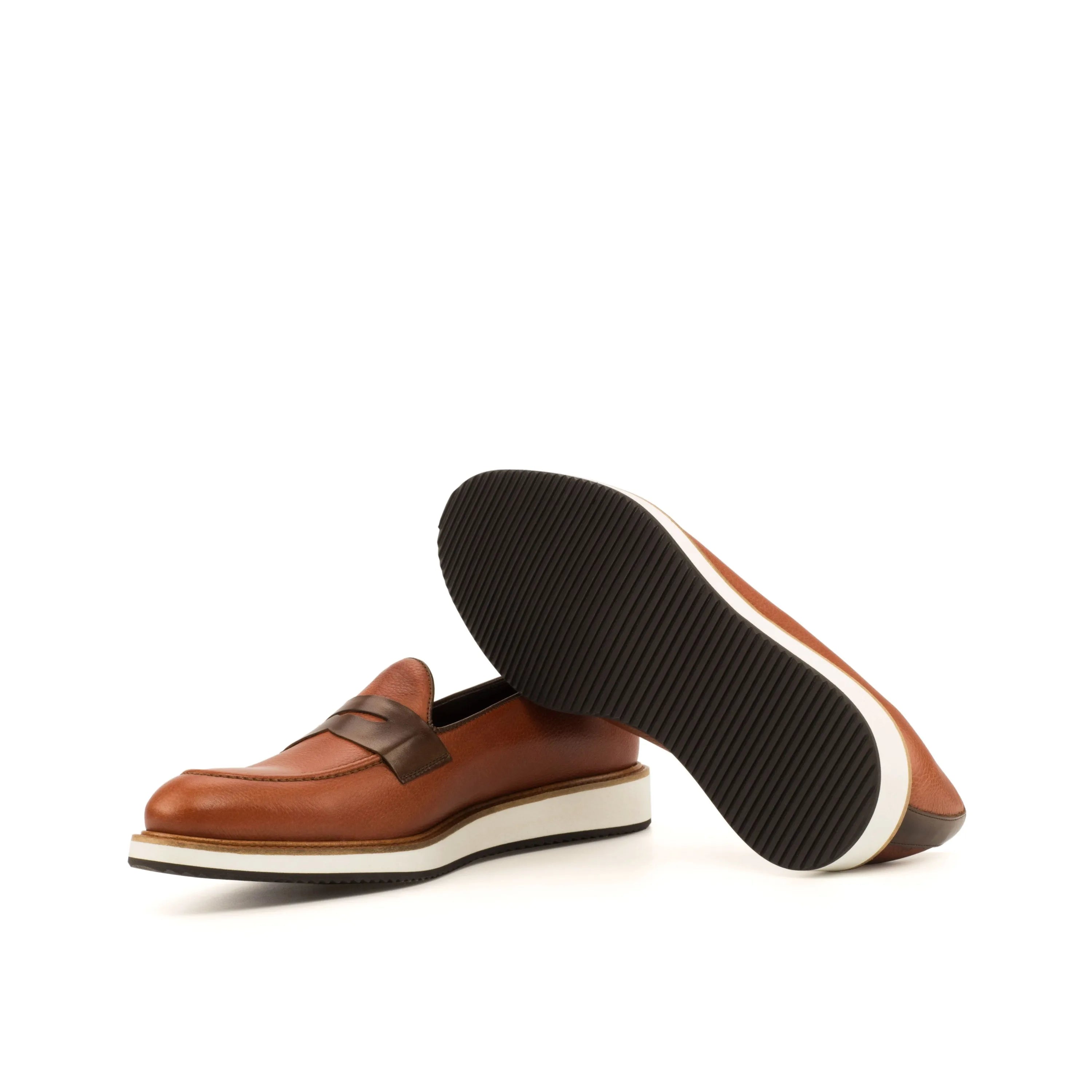 QE04 loafers: brown leather penny loafers, luxury bespoke shoes for men