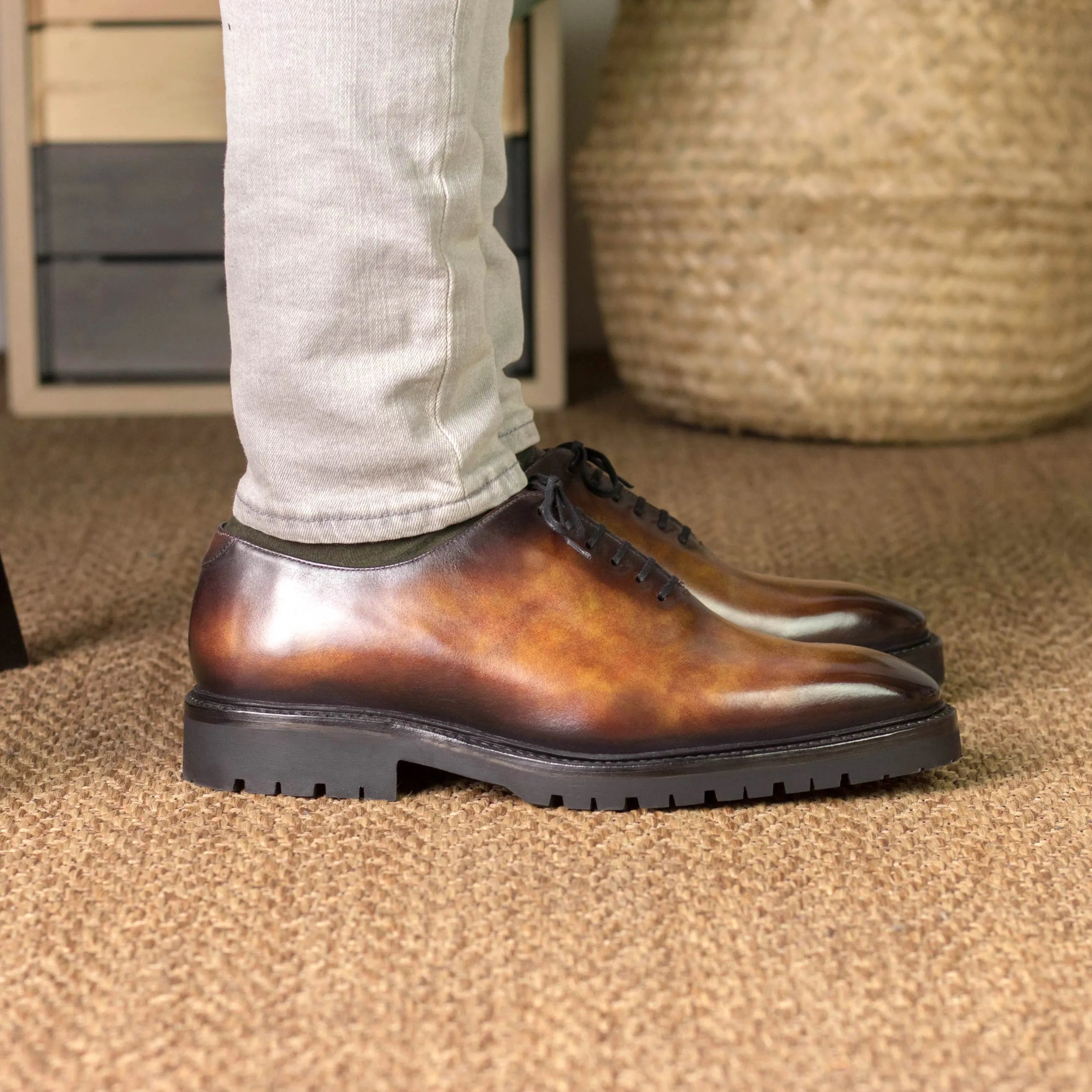 Raigon Patina Wholecut shoes in brown leather with lug soles