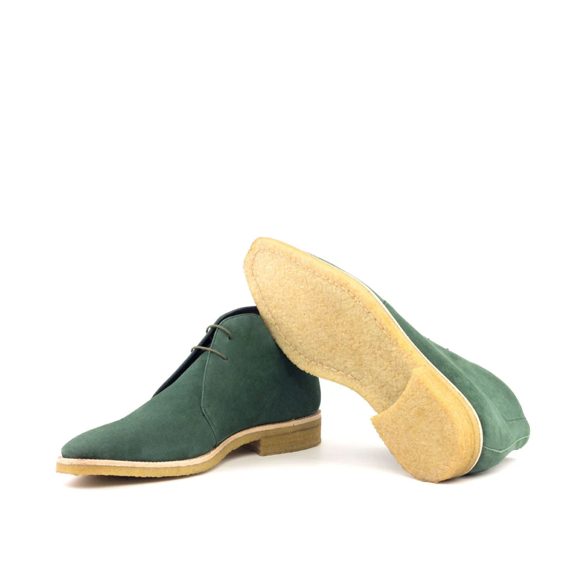 Rapa Chukka Boots in forest kid suede with tan soles and unique height