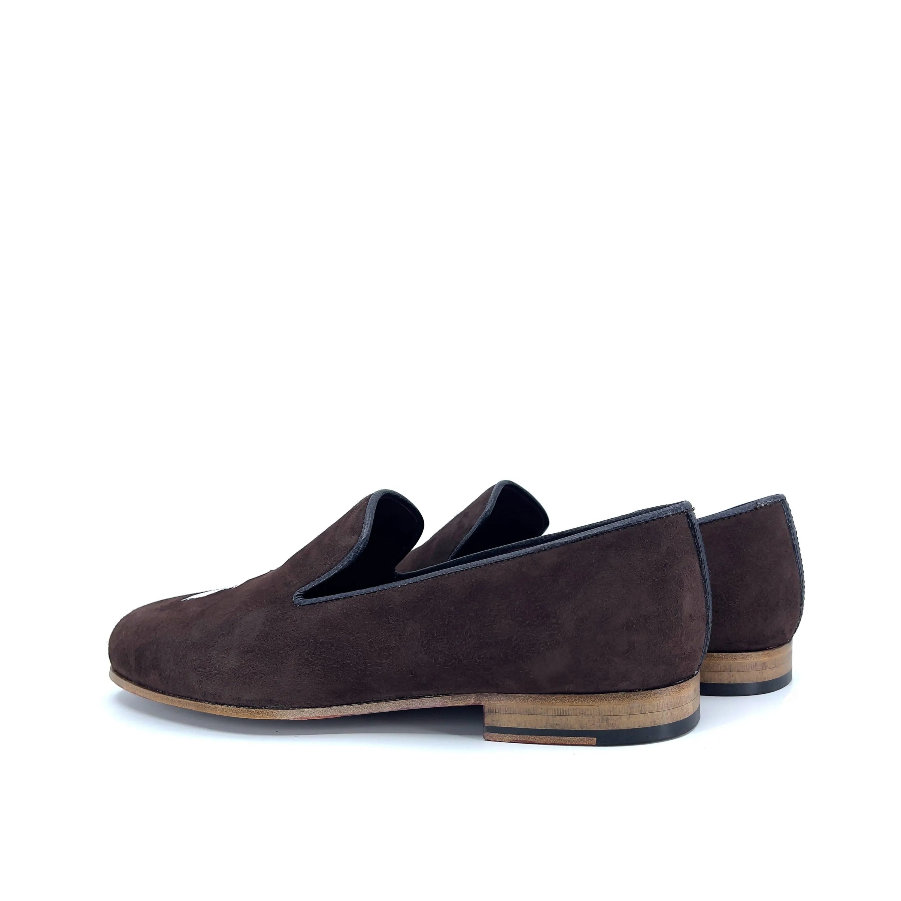 Brown suede Redd Wellington slipon loafers back view
