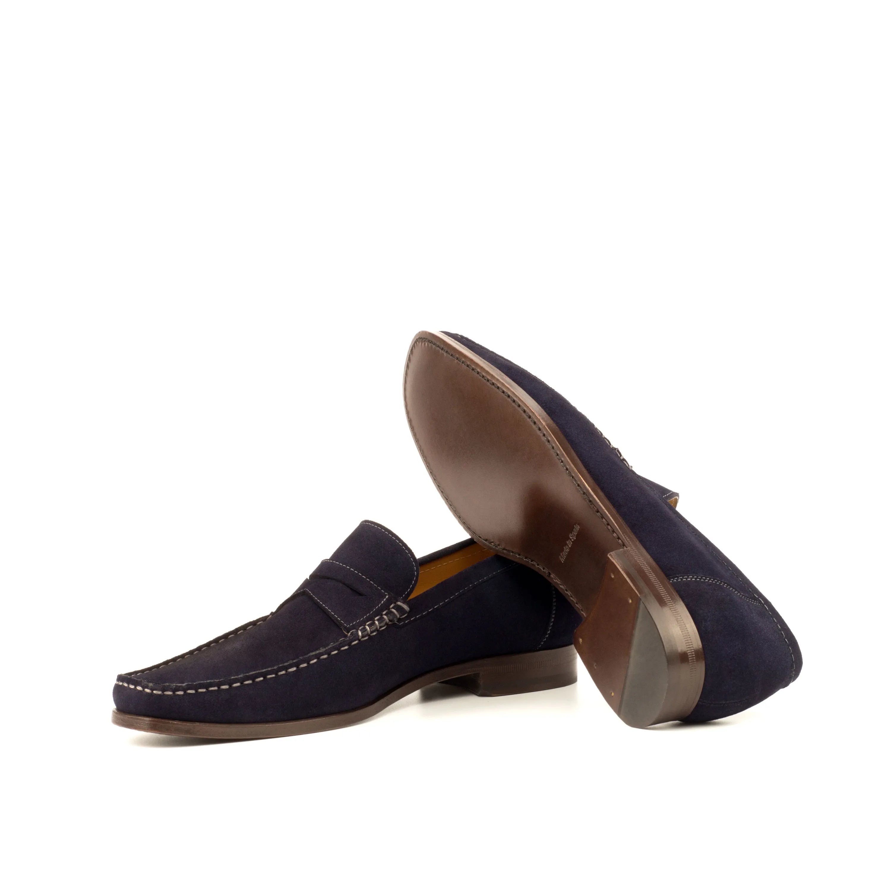 Reverie Moccasin navy suede penny loafers luxury bespoke shoes for men