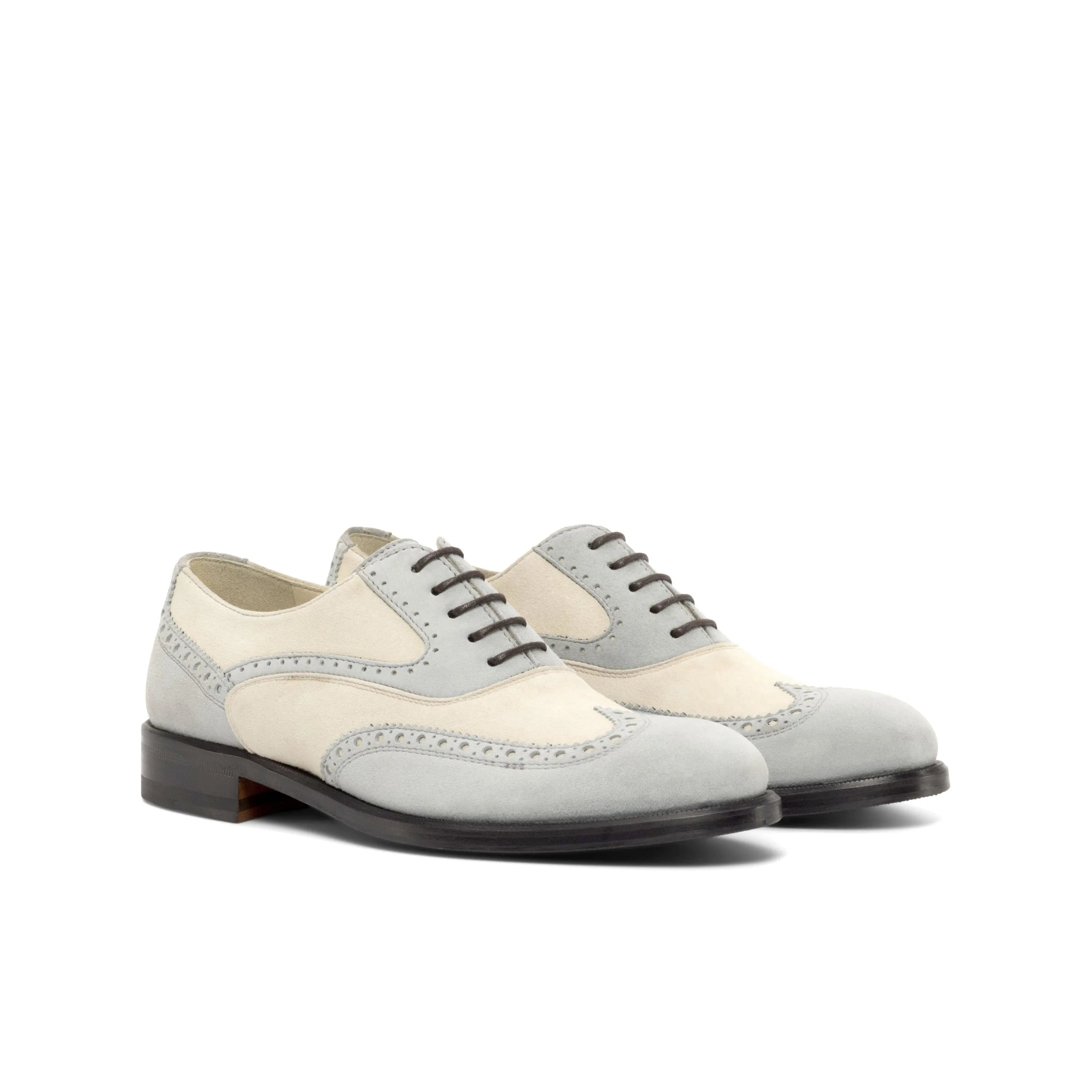 Rina ladies kid suede two-tone wingtip dress shoes full brogue