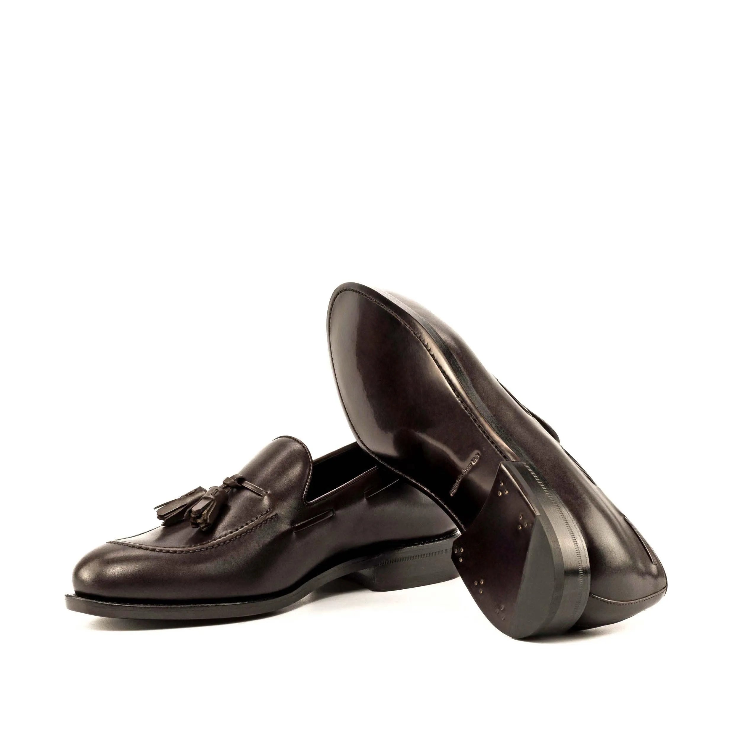 Pair of brown leather tassel Roberto Loafers II, back view