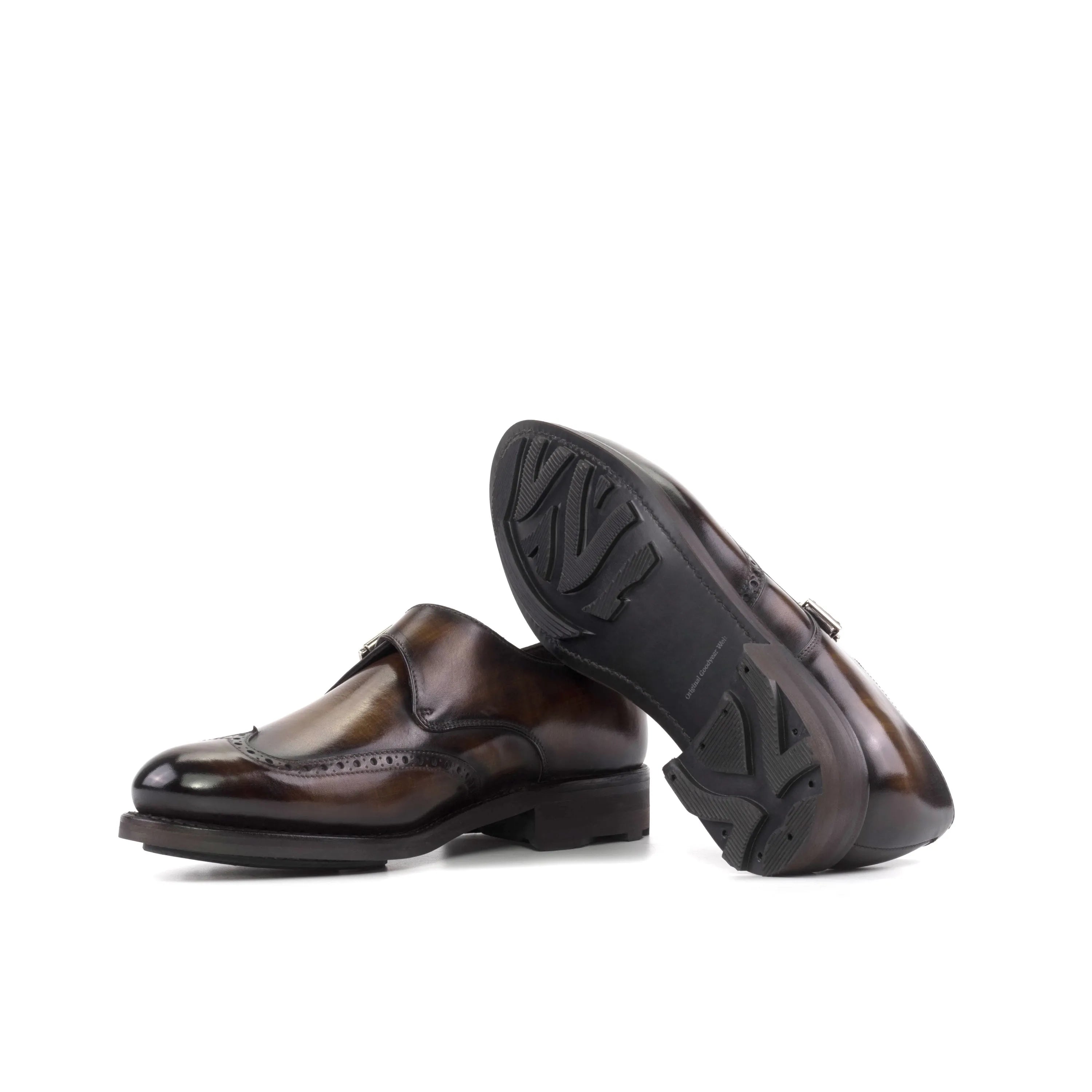 Rockie Patina Single Monk brown leather shoes back view