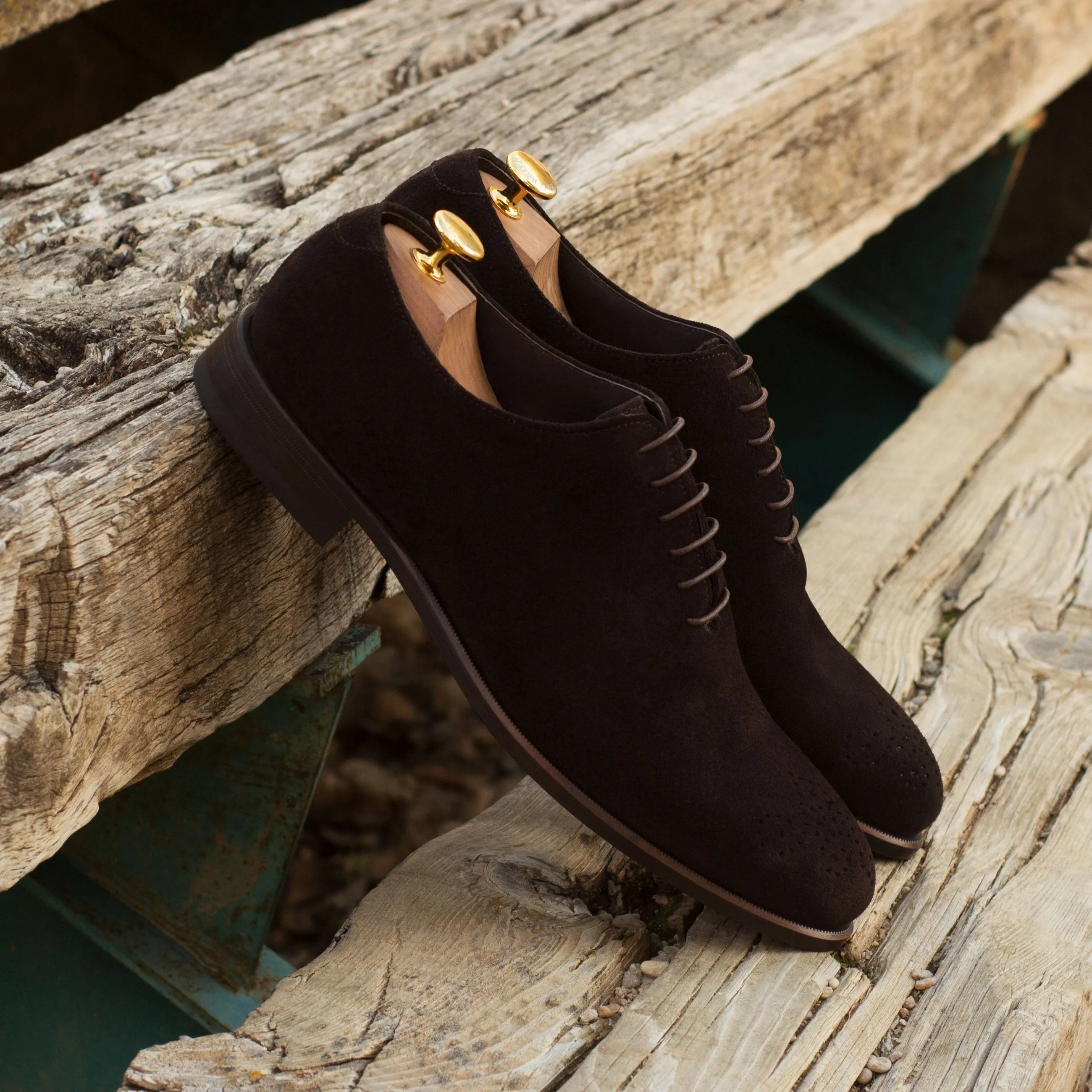 Ronelio wholecut shoes: pair of black suede dress shoes