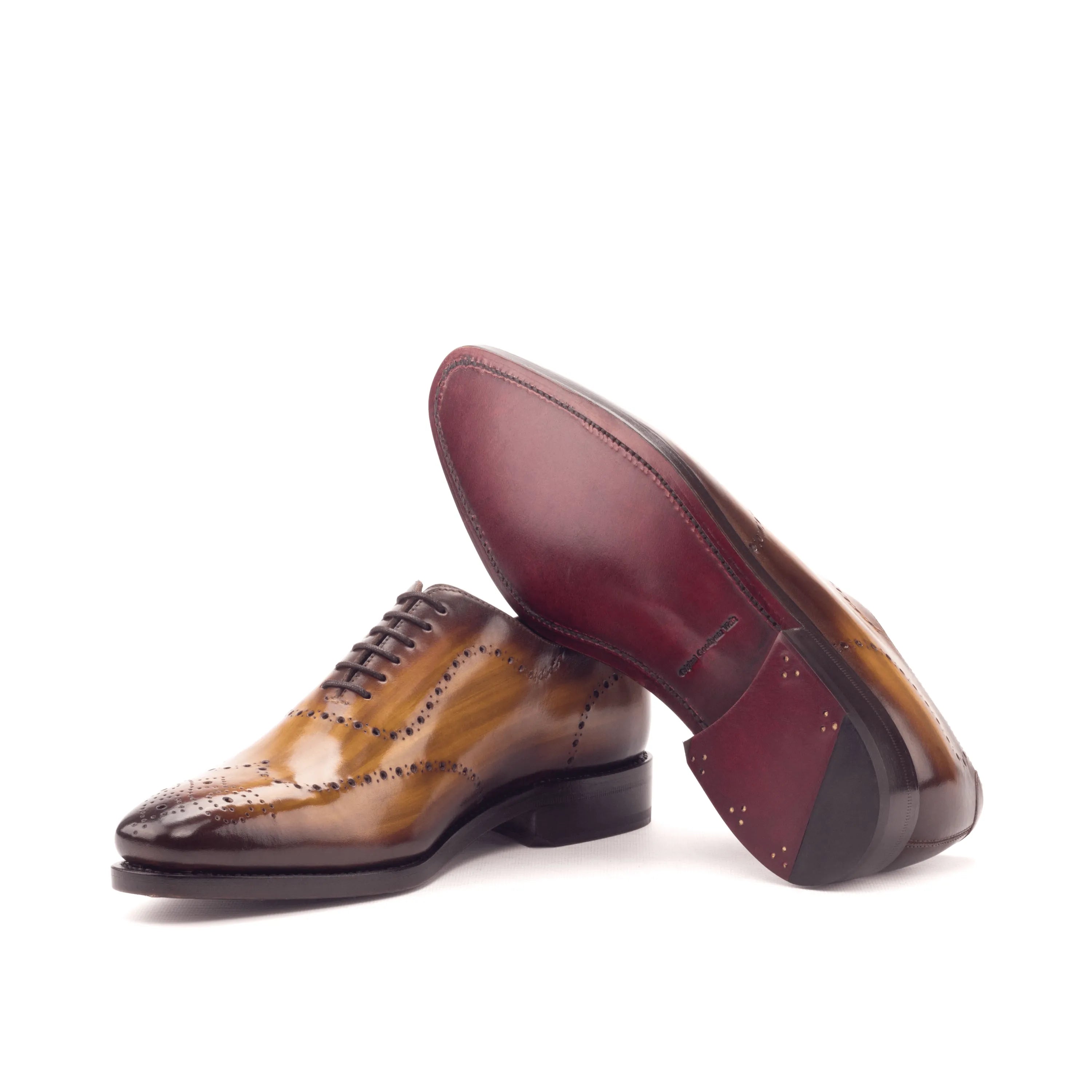 Roselli whole cut patina brown leather wingtip dress shoes