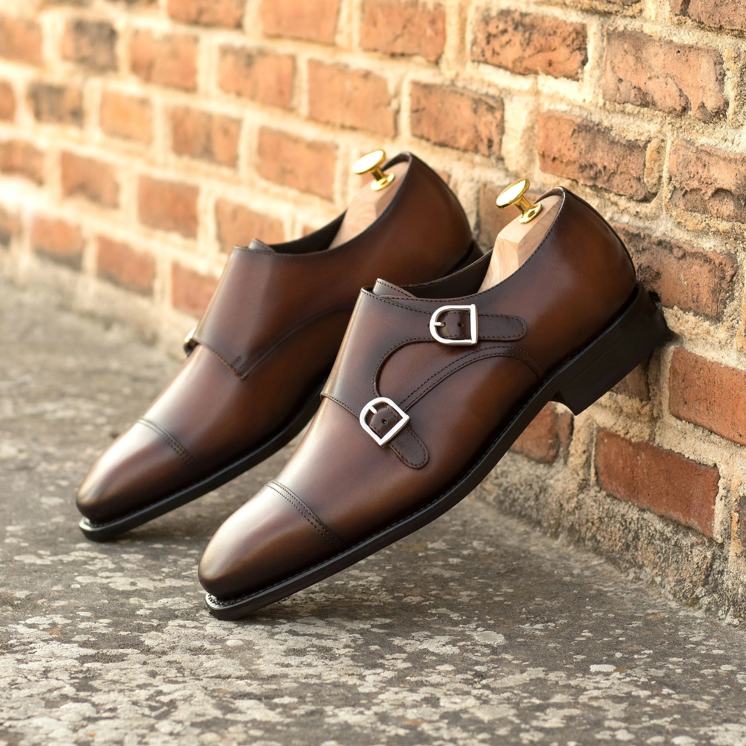 Rosirto Double Monk II brown leather double monk shoes
