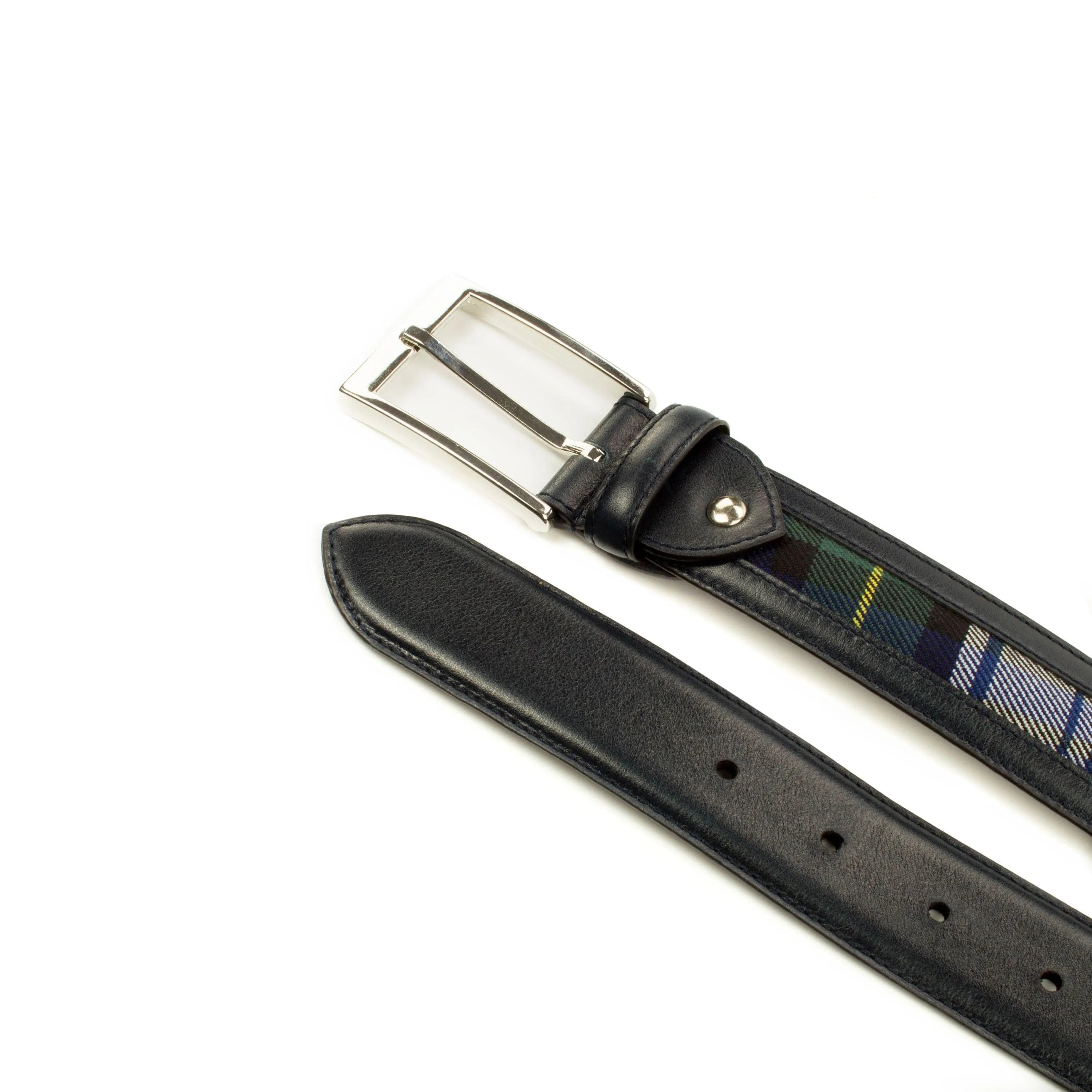 Sahnish Venice Belt II in black leather and plaid