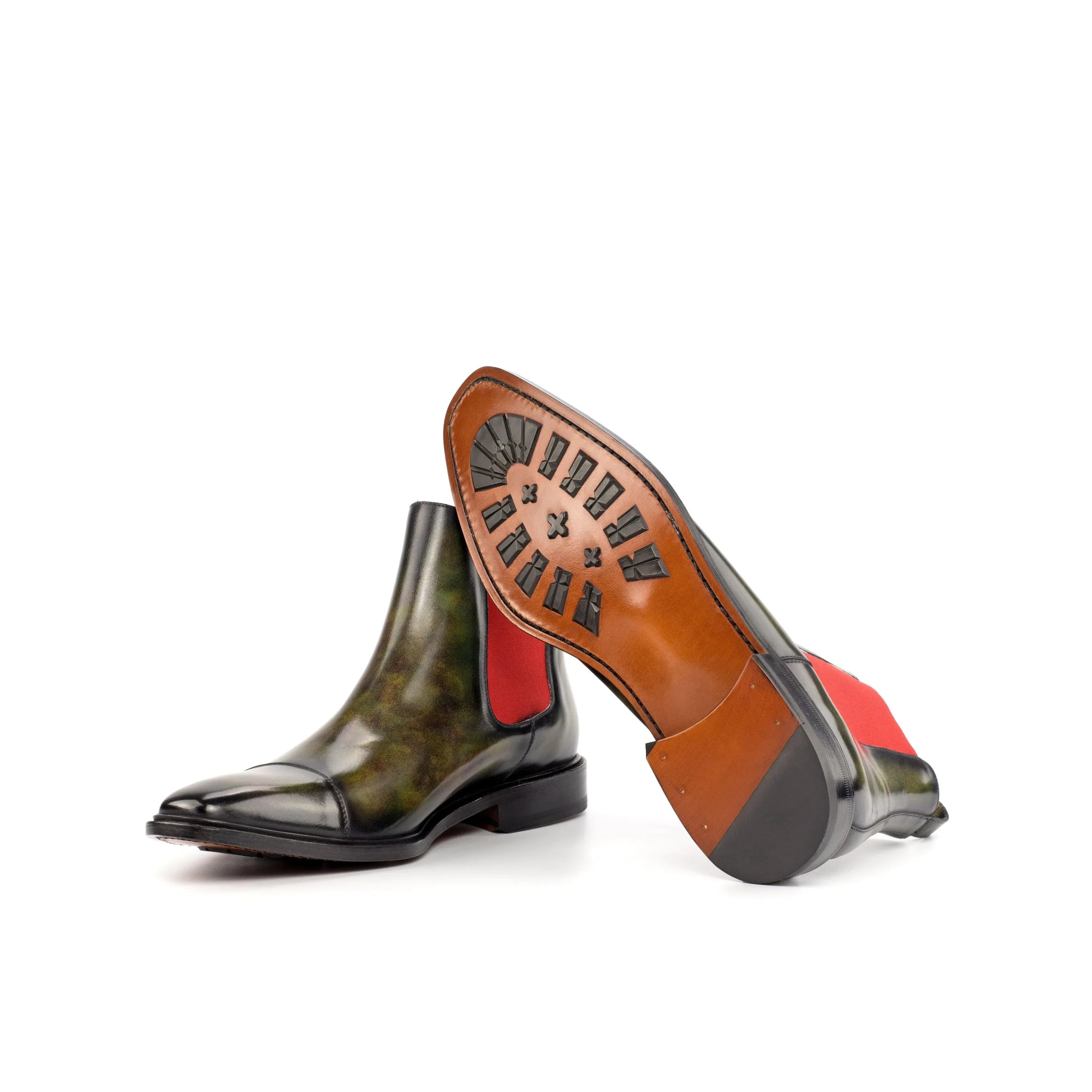 Green Salvatore Patina Chelsea boots back view