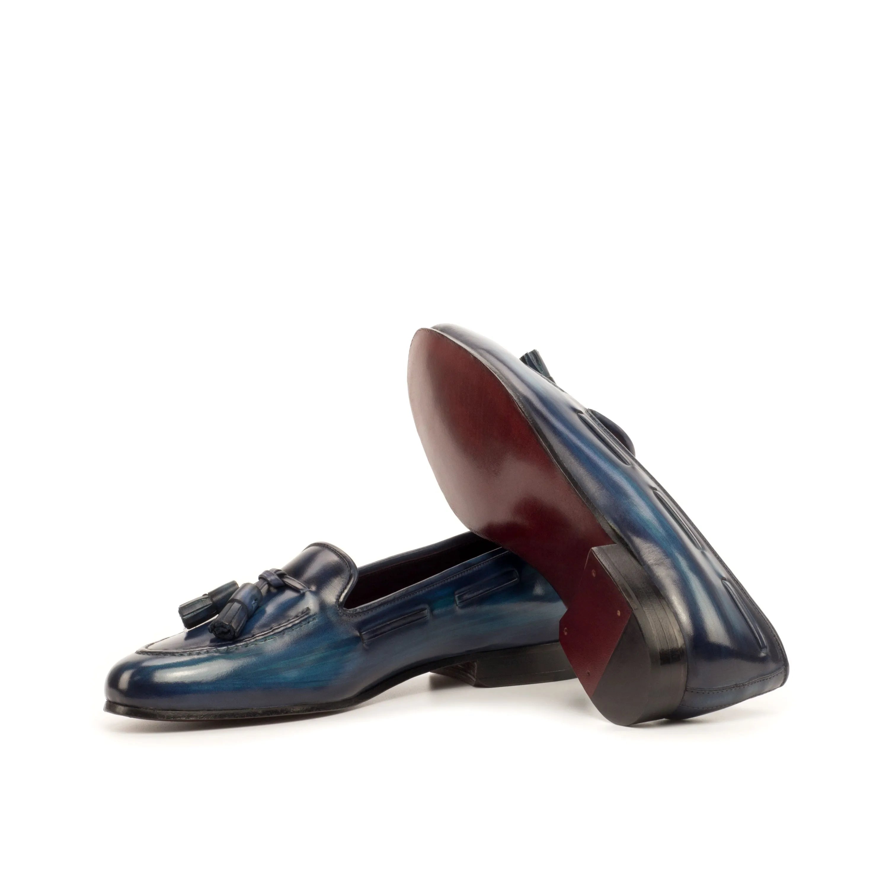 San Jose Rose patina ladies slip-on blue leather tassel loafers