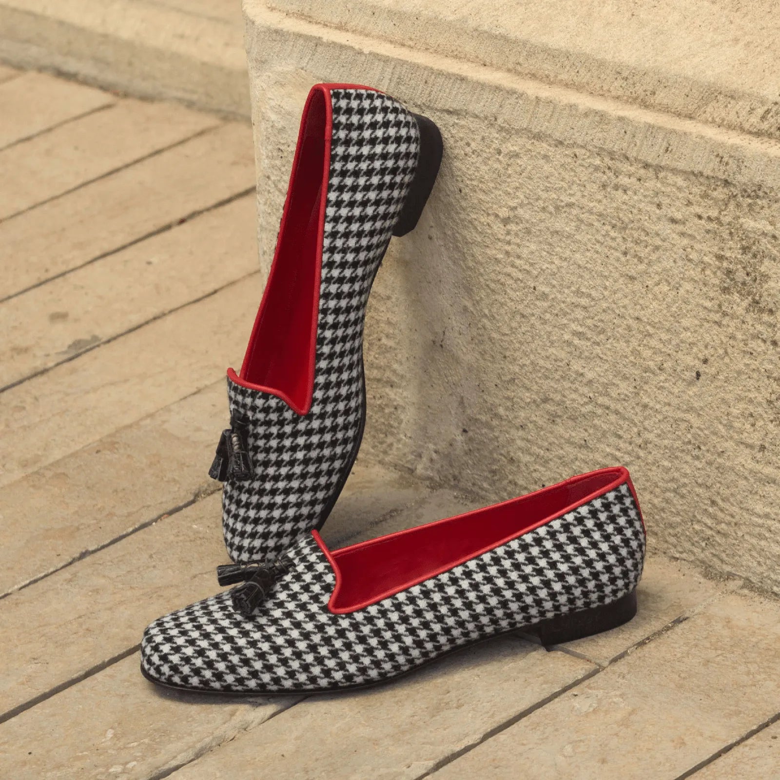 Sappho Rose Ladies Slipon II houndstooth loafers with red lining