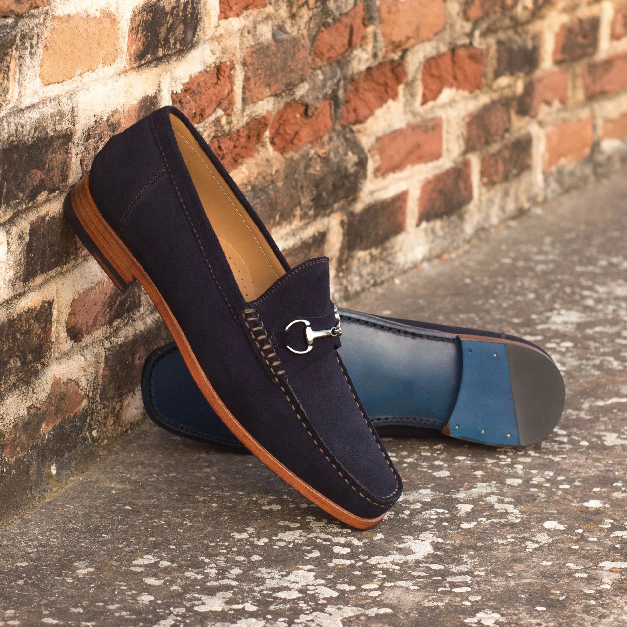 Serenity Moccasin navy suede horsebit loafers luxury bespoke shoes for men