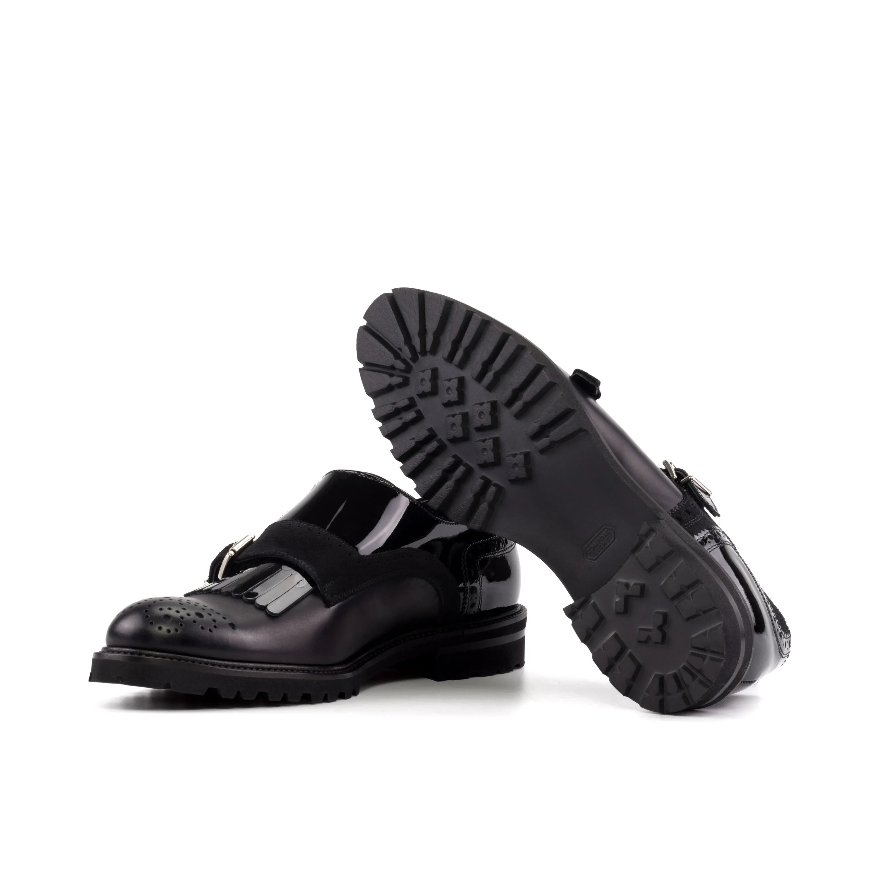 Shiv Kiltie Unisex Monk Strap black patent leather Mary Jane shoes