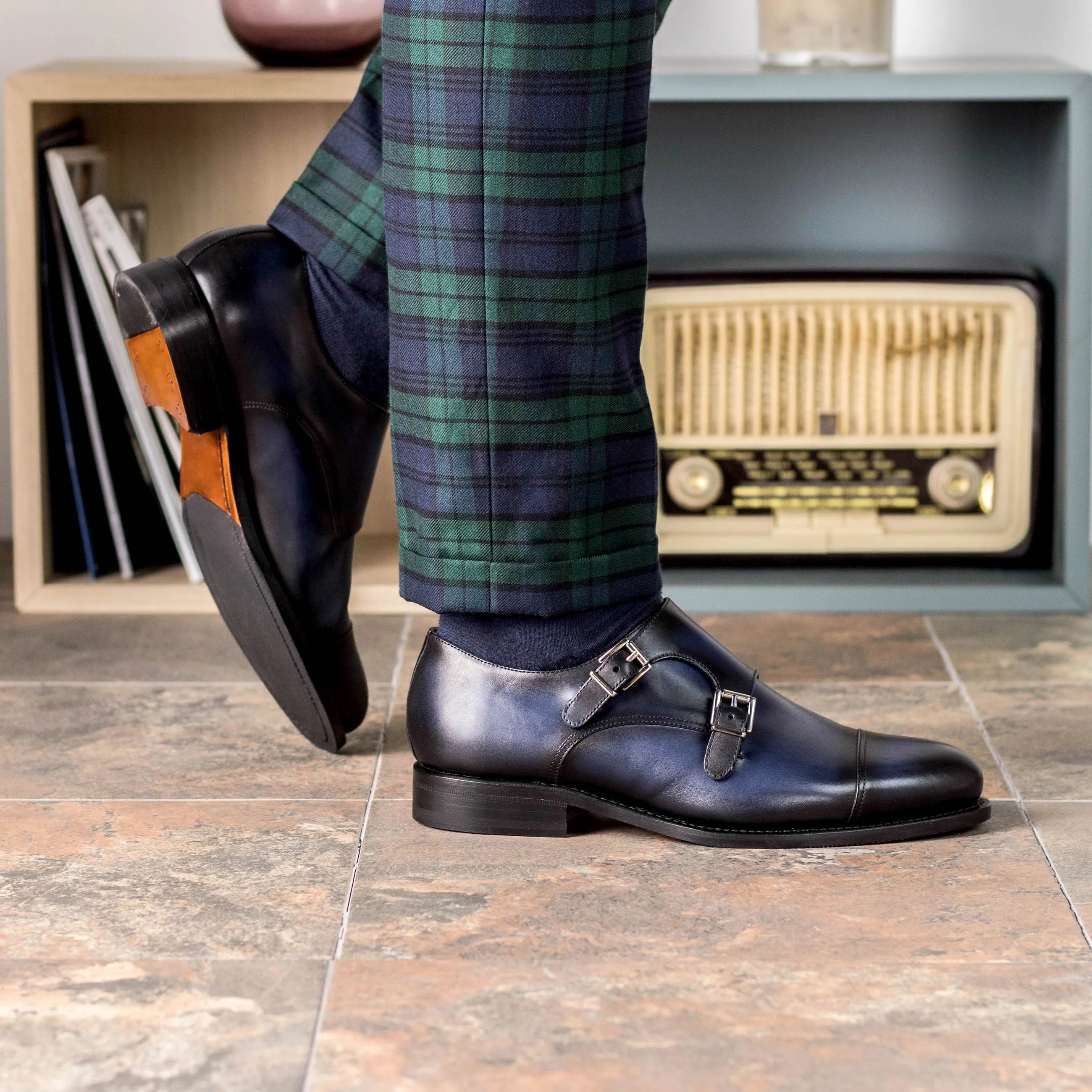 Silos Double Monk blue leather fast lane double monk shoes