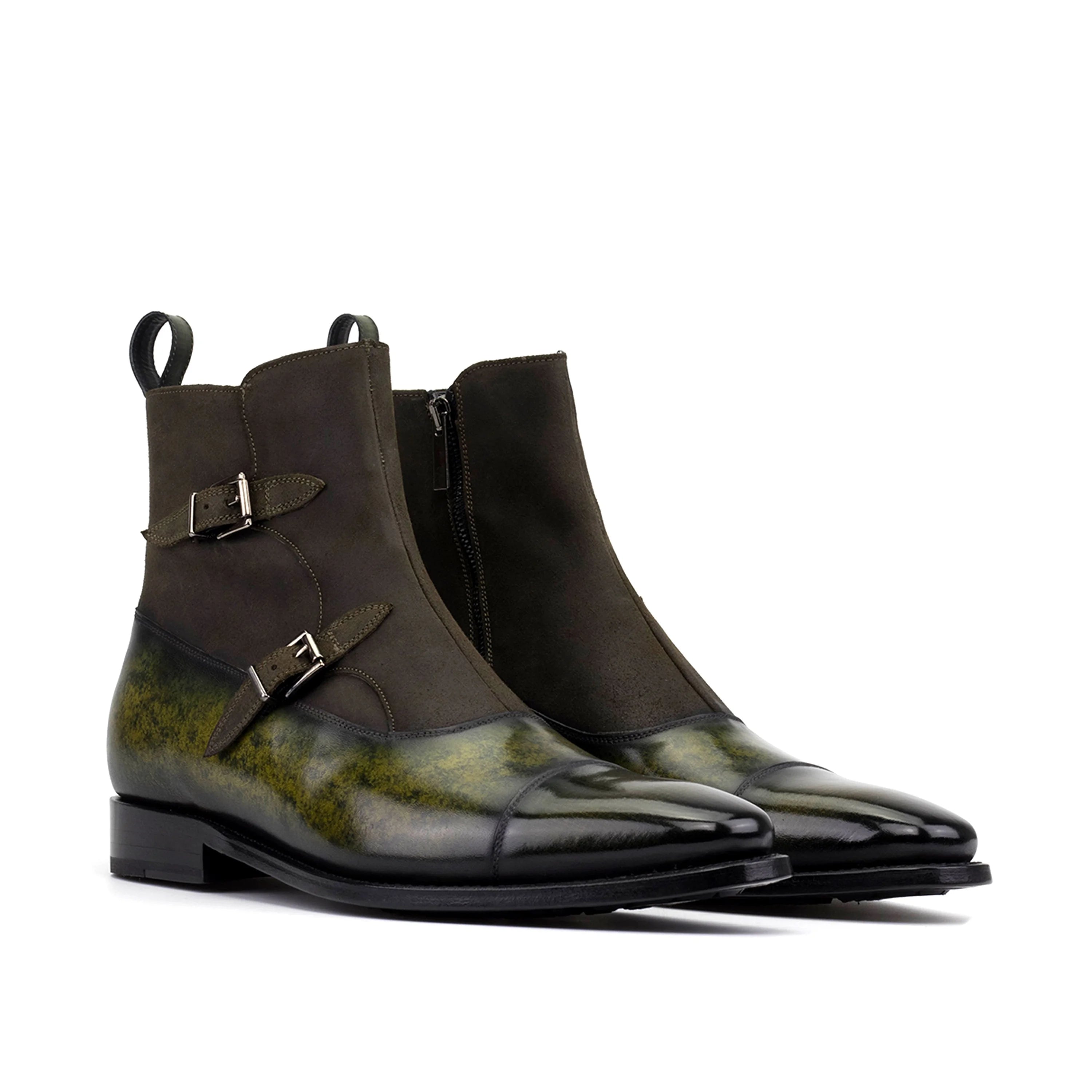 Smyrna Octavian Patina Boots II dark olive leather ankle boots with green gradient
