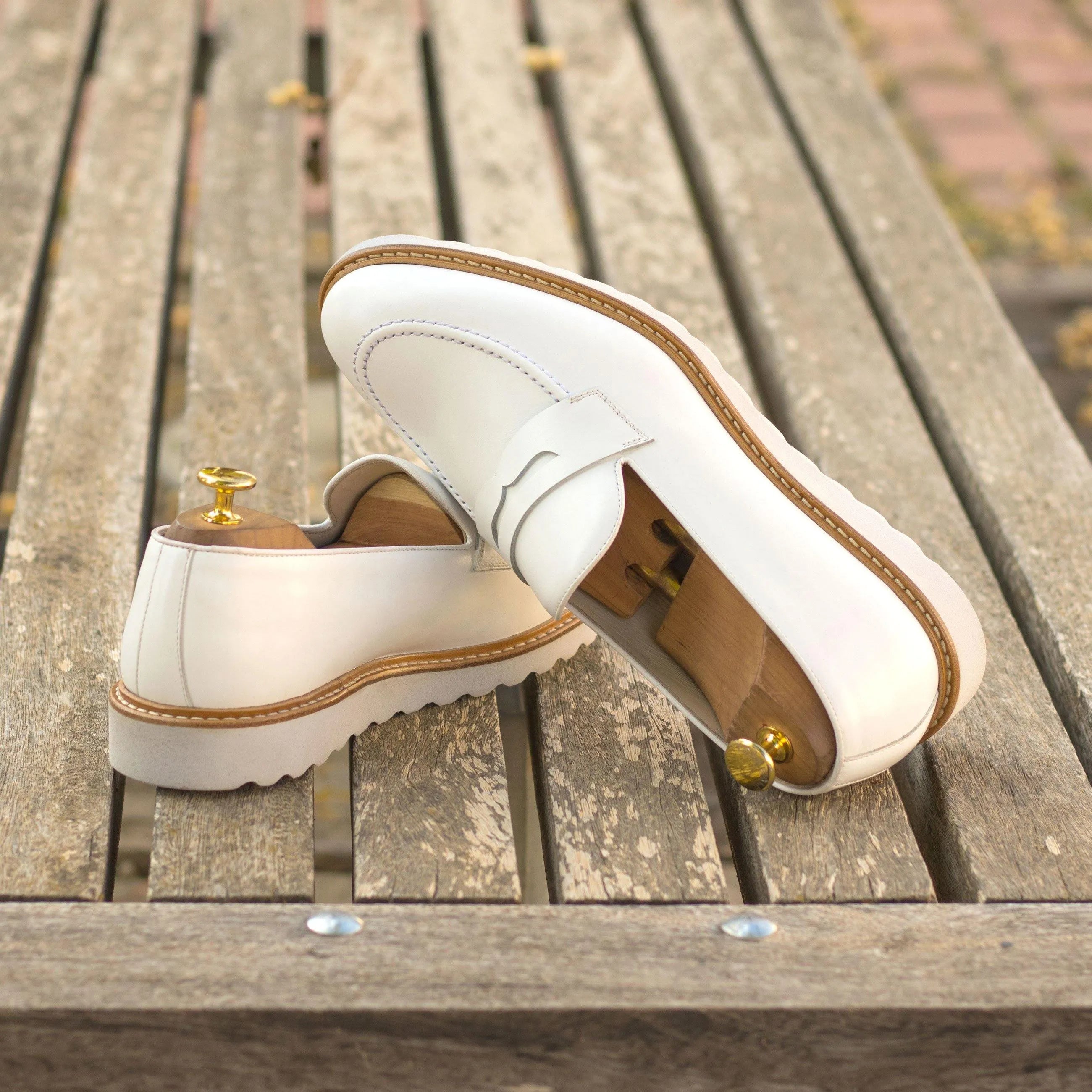 White leather Soho loafers, luxury bespoke shoes for men