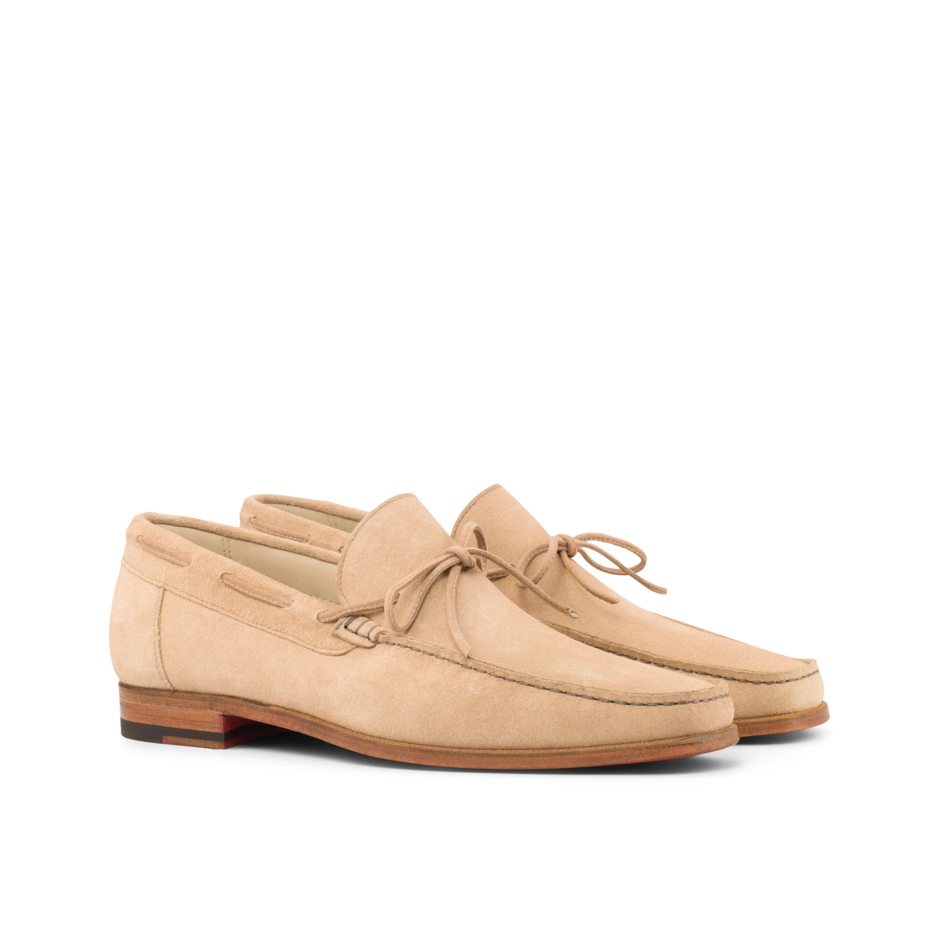 Soleil Moccasin II beige suede loafers, luxury bespoke shoes for men