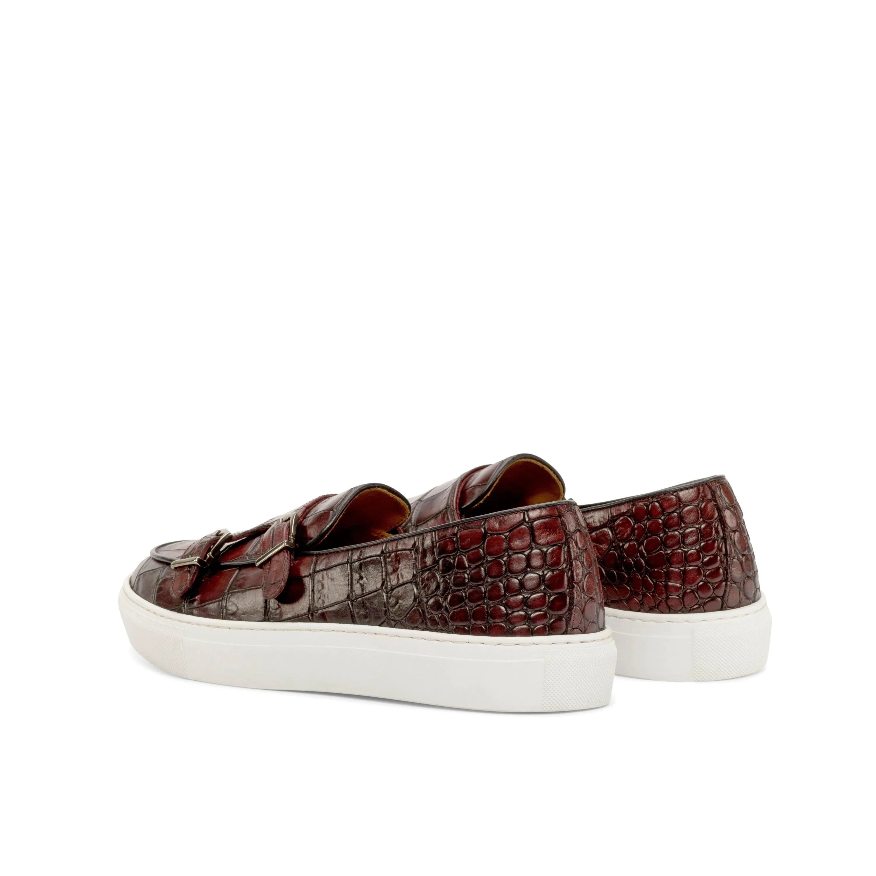 Burgundy crocodile Sos monk sneaker II slip-on back view