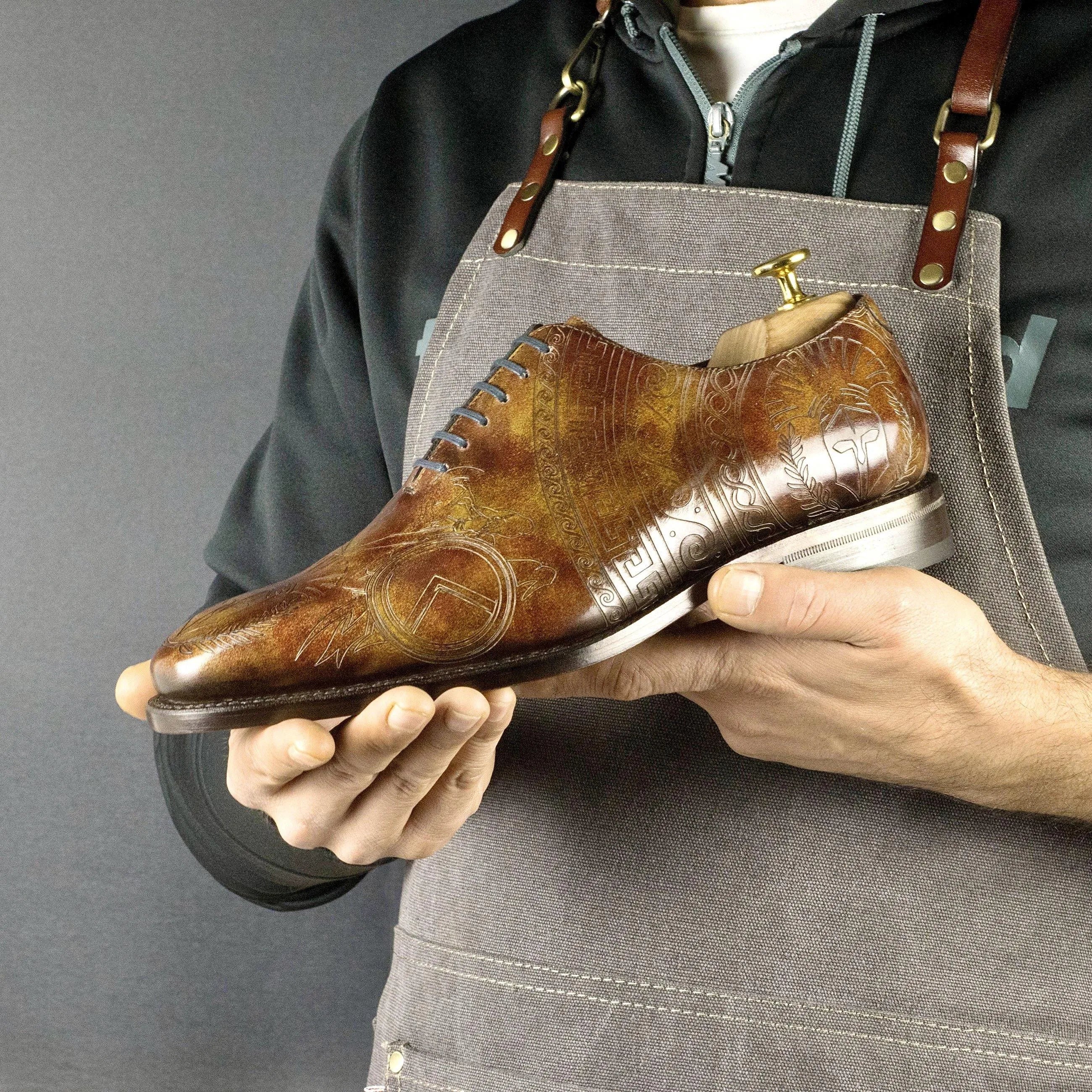 Sparta Patina Wholecut II ornate brown leather chisel toe dress shoe