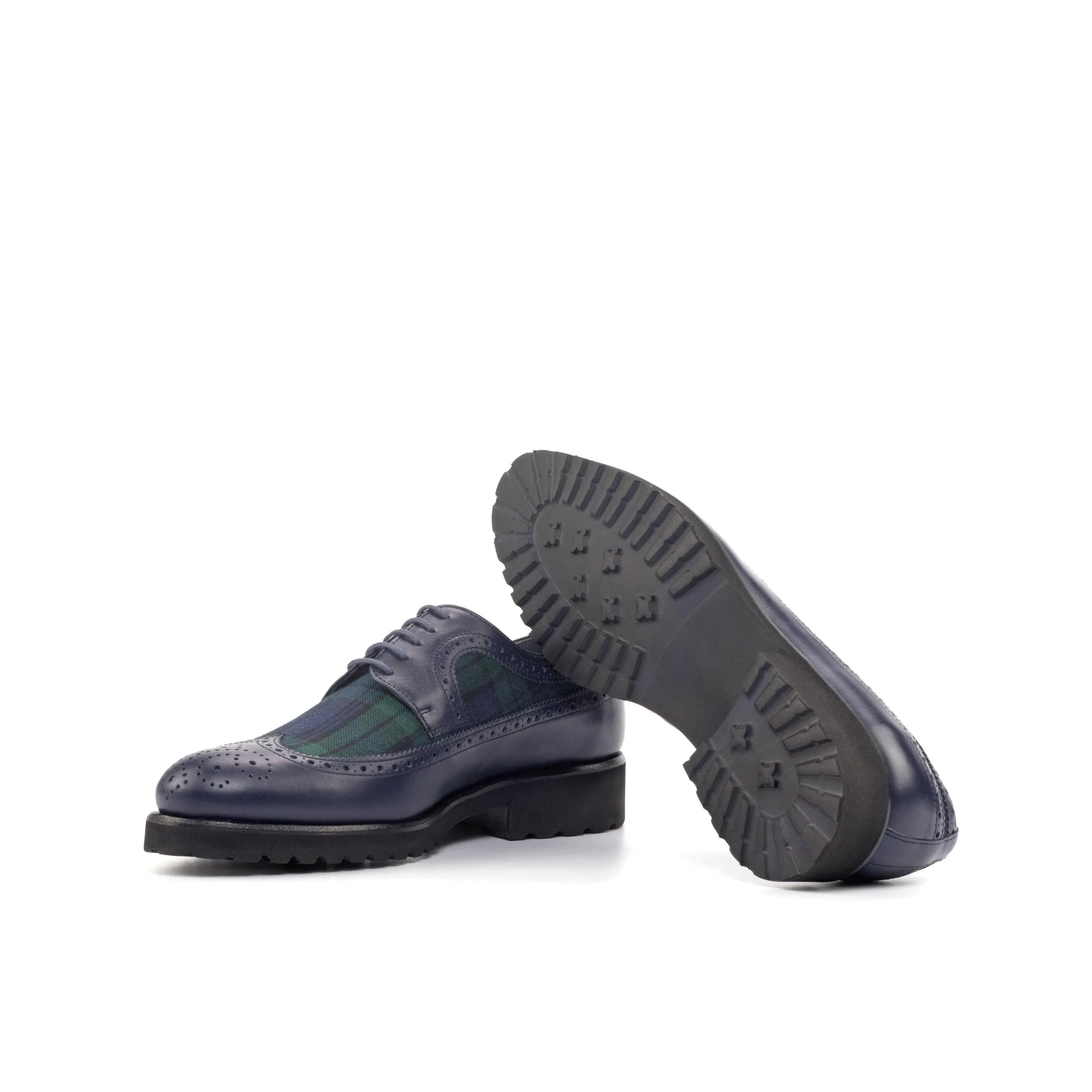 Ss14 Longwing Blucher II blue leather green plaid loafers